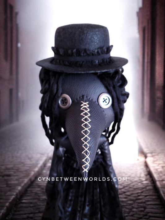 15" Handmade Victorian Plague Doctor Doll (Black)