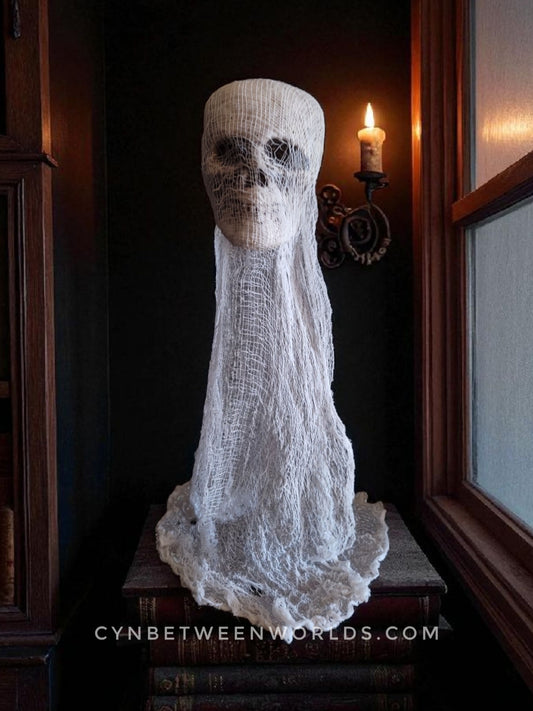 12.5" Handmade Floating Skull Ghost – Gothic Decor with Flickering Tea Light