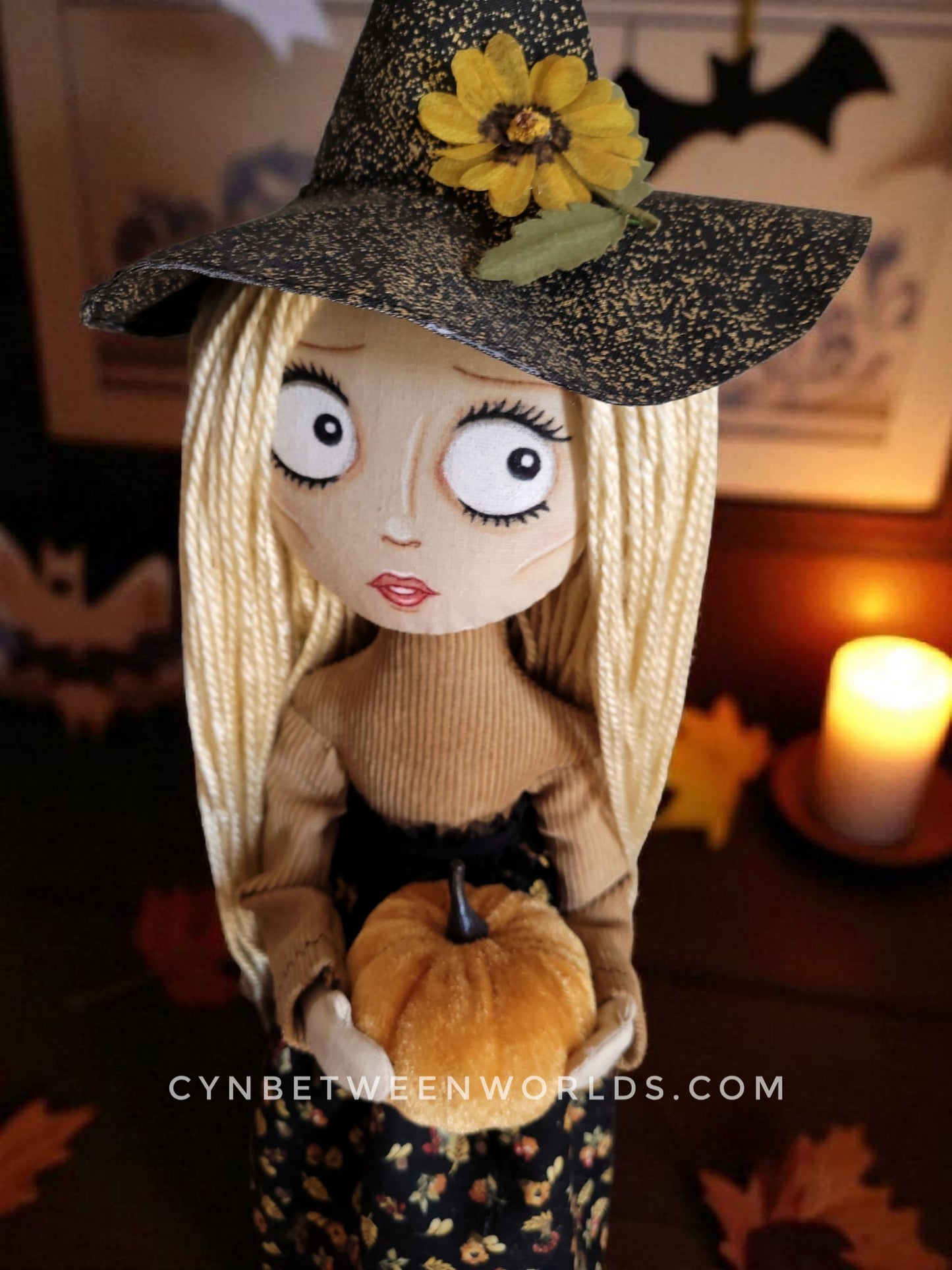 18" Handmade Blonde-Haired Witch Doll - Halloween Decor