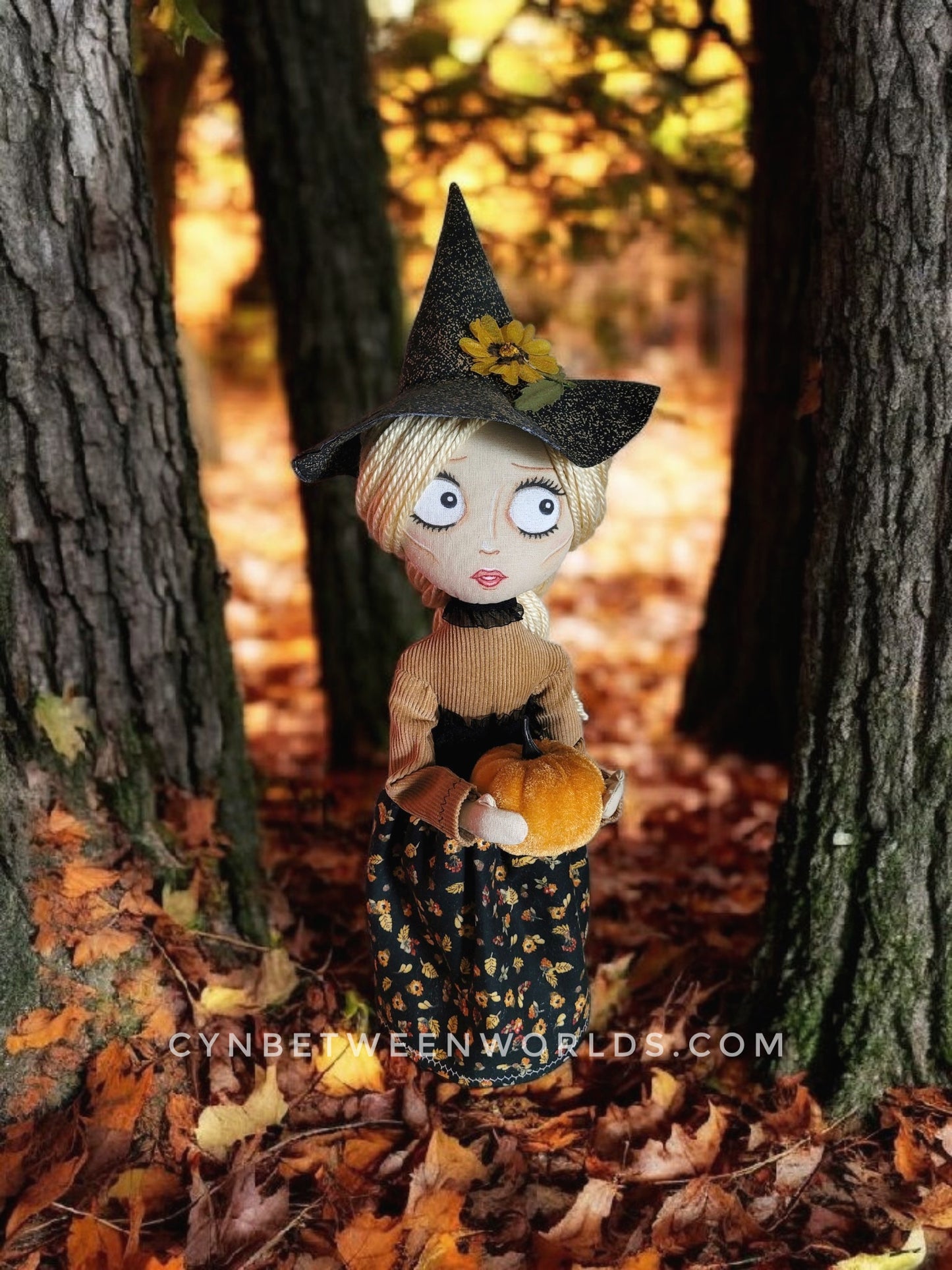 18" Handmade Blonde-Haired Witch Doll - Halloween Decor