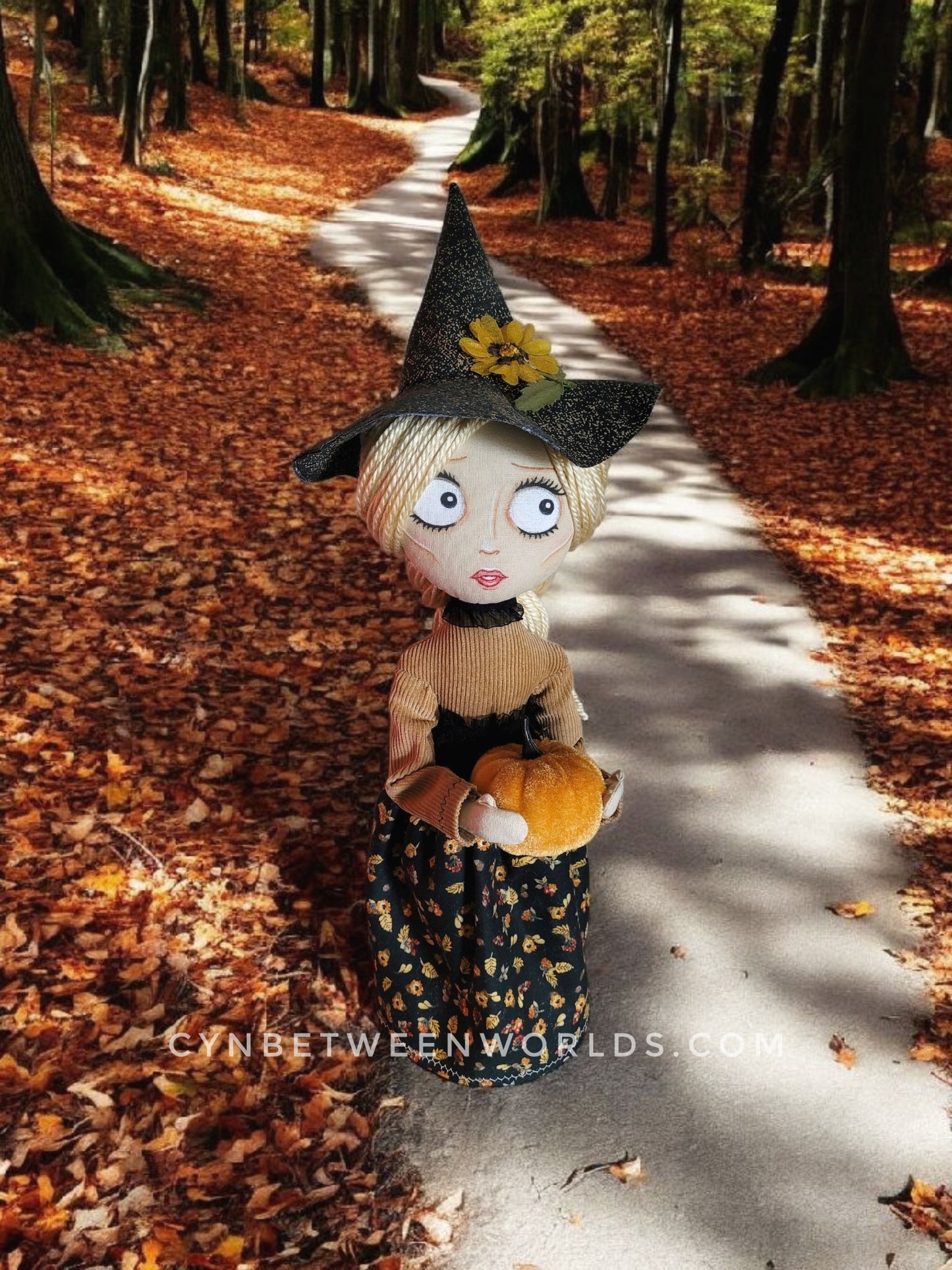 18" Handmade Blonde-Haired Witch Doll - Halloween Decor