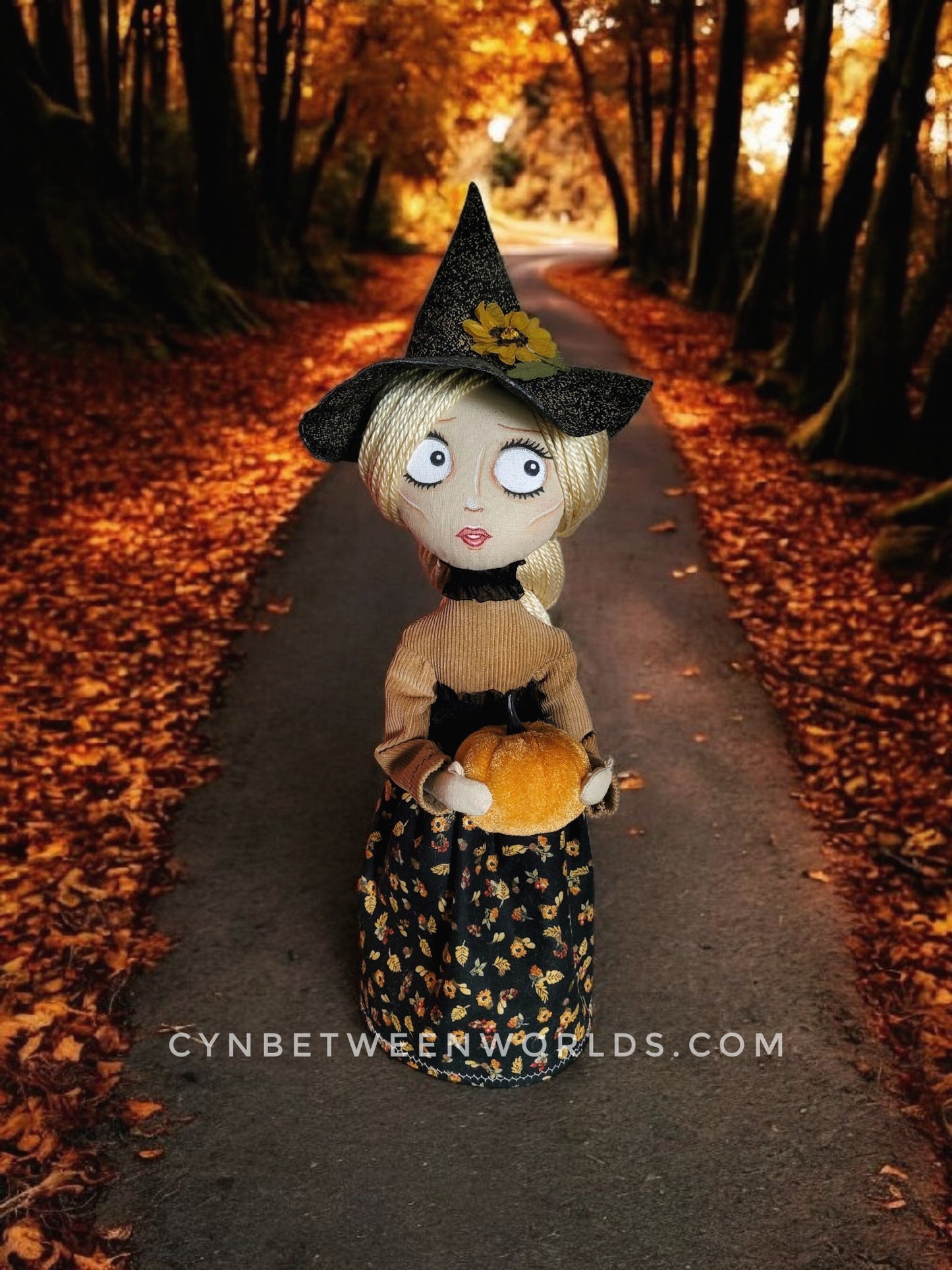 18" Handmade Blonde-Haired Witch Doll - Halloween Decor