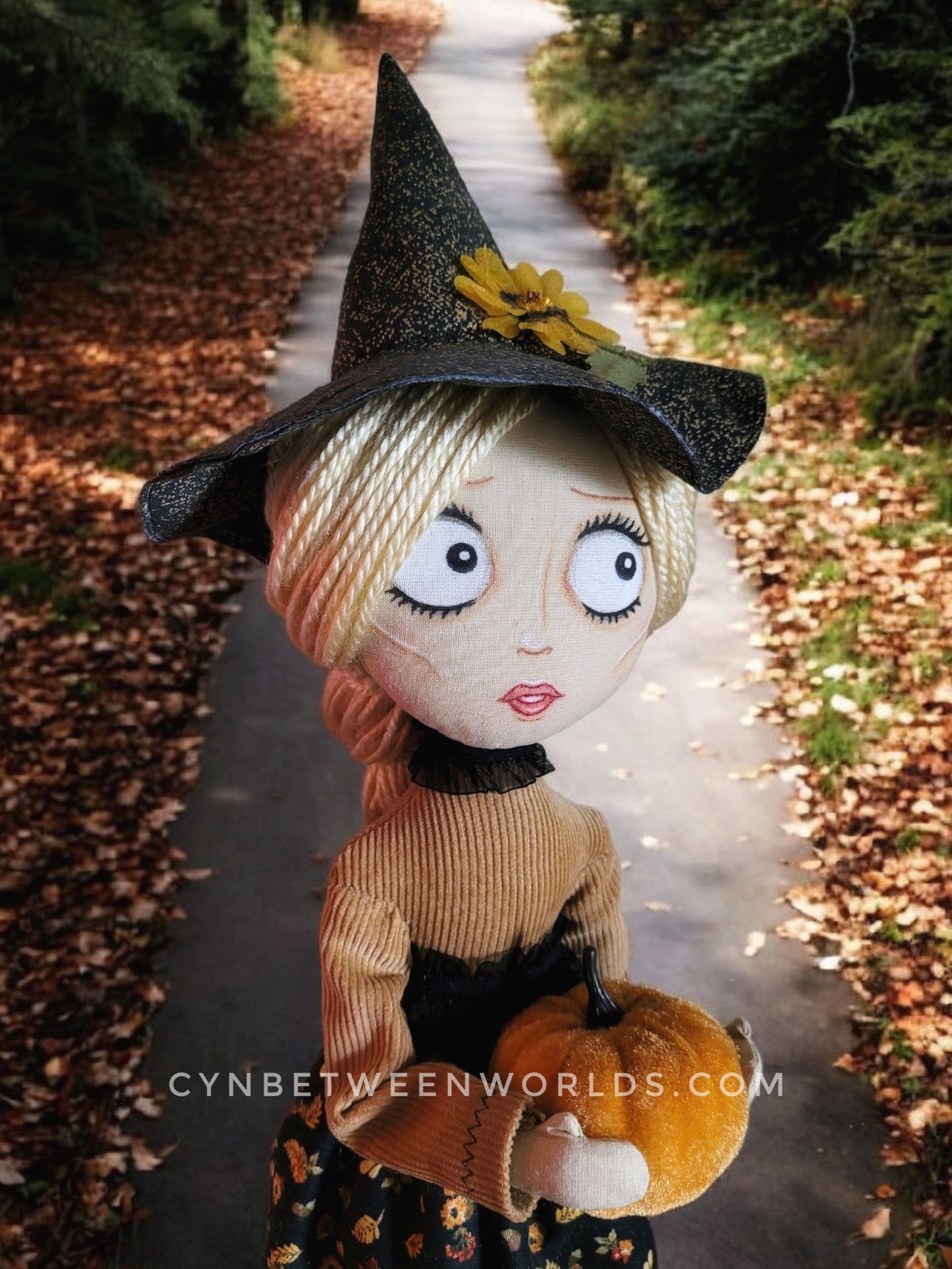 18" Handmade Blonde-Haired Witch Doll - Halloween Decor