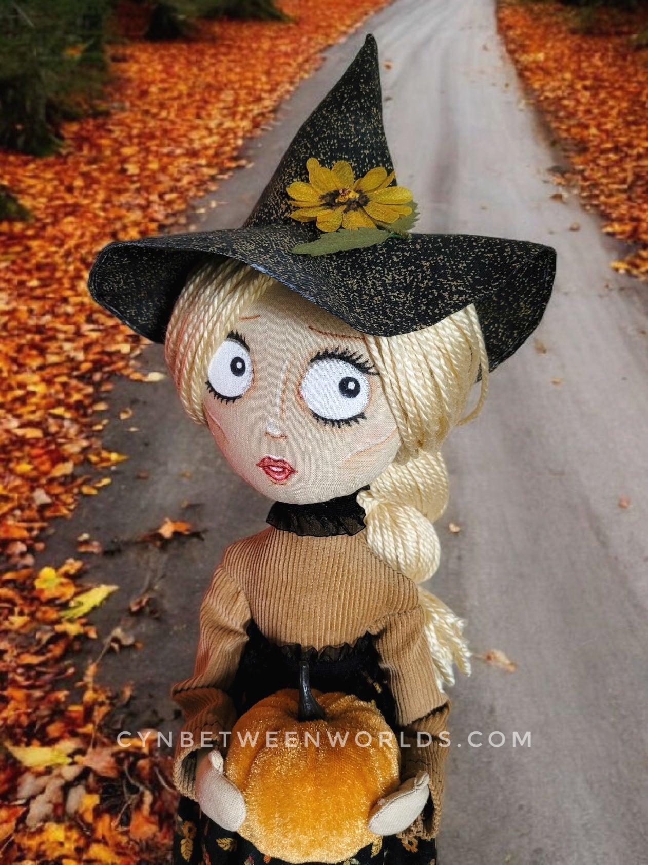 18" Handmade Blonde-Haired Witch Doll - Halloween Decor