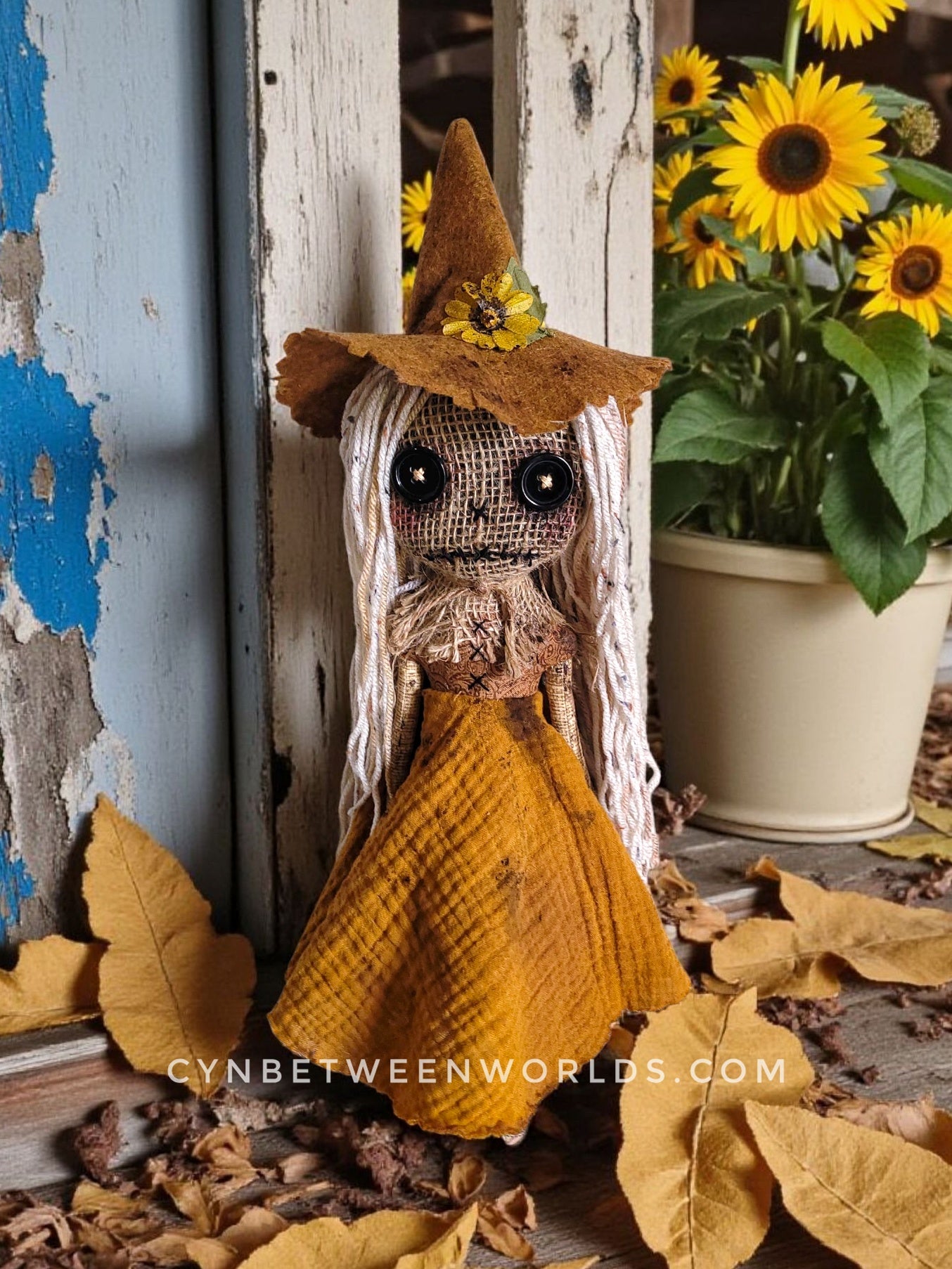 Harvest Scarecrow Doll – 18” (With Hat) Handmade Burlap & Button-Eyed Doll