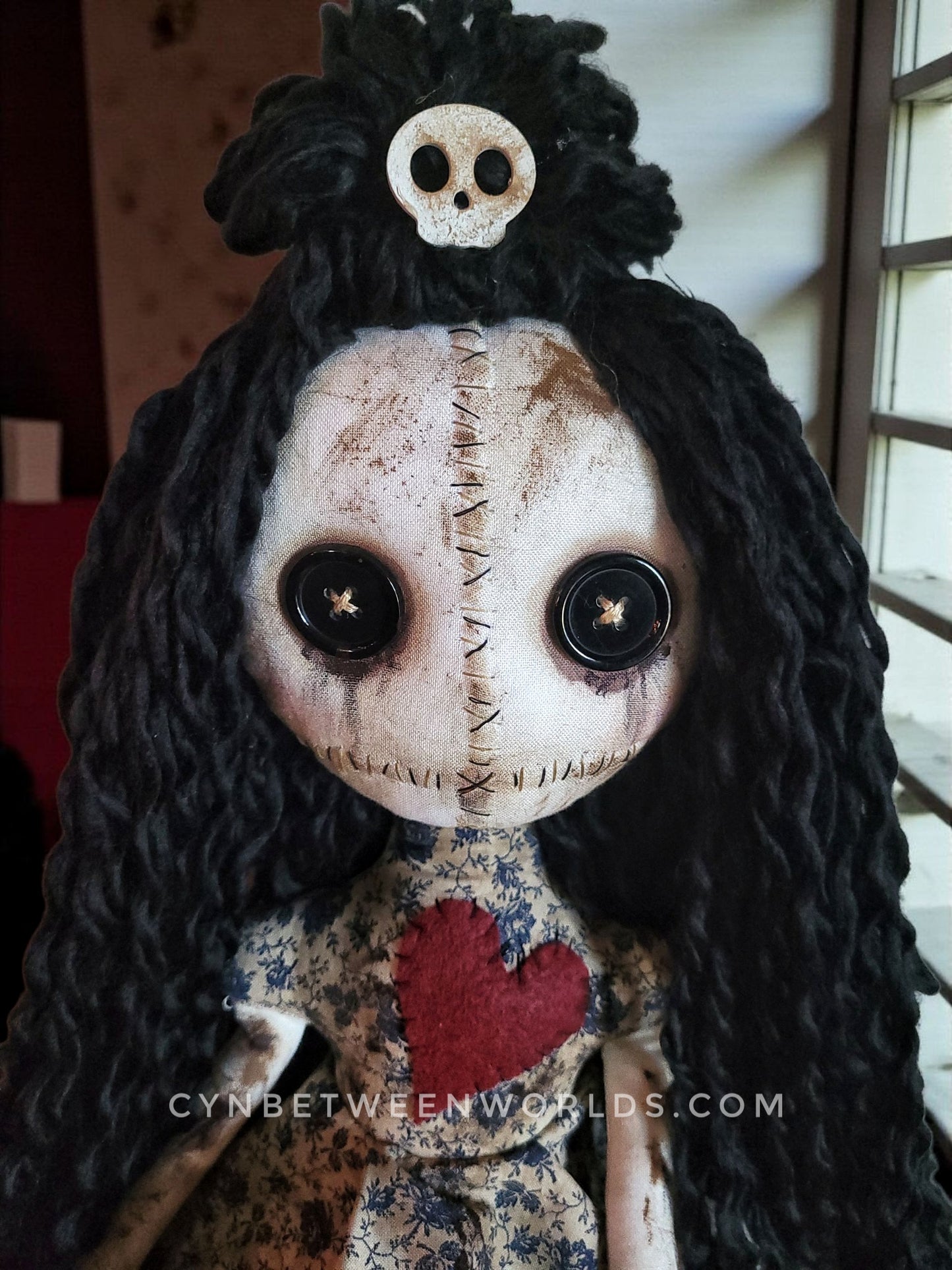 20” Button-Eyed Distressed Voodoo Doll – Handmade Cloth Art Doll