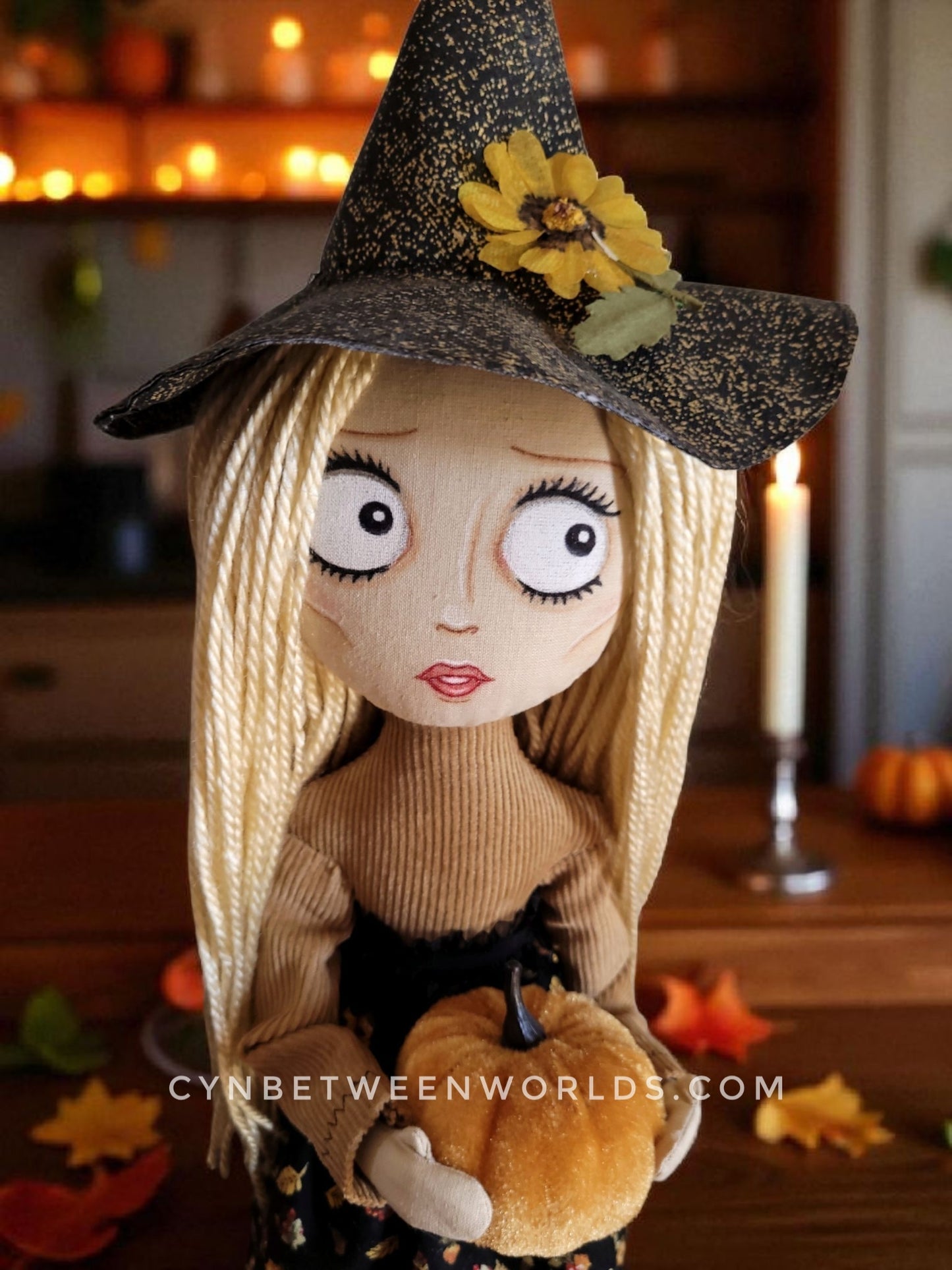18" Handmade Blonde-Haired Witch Doll - Halloween Decor