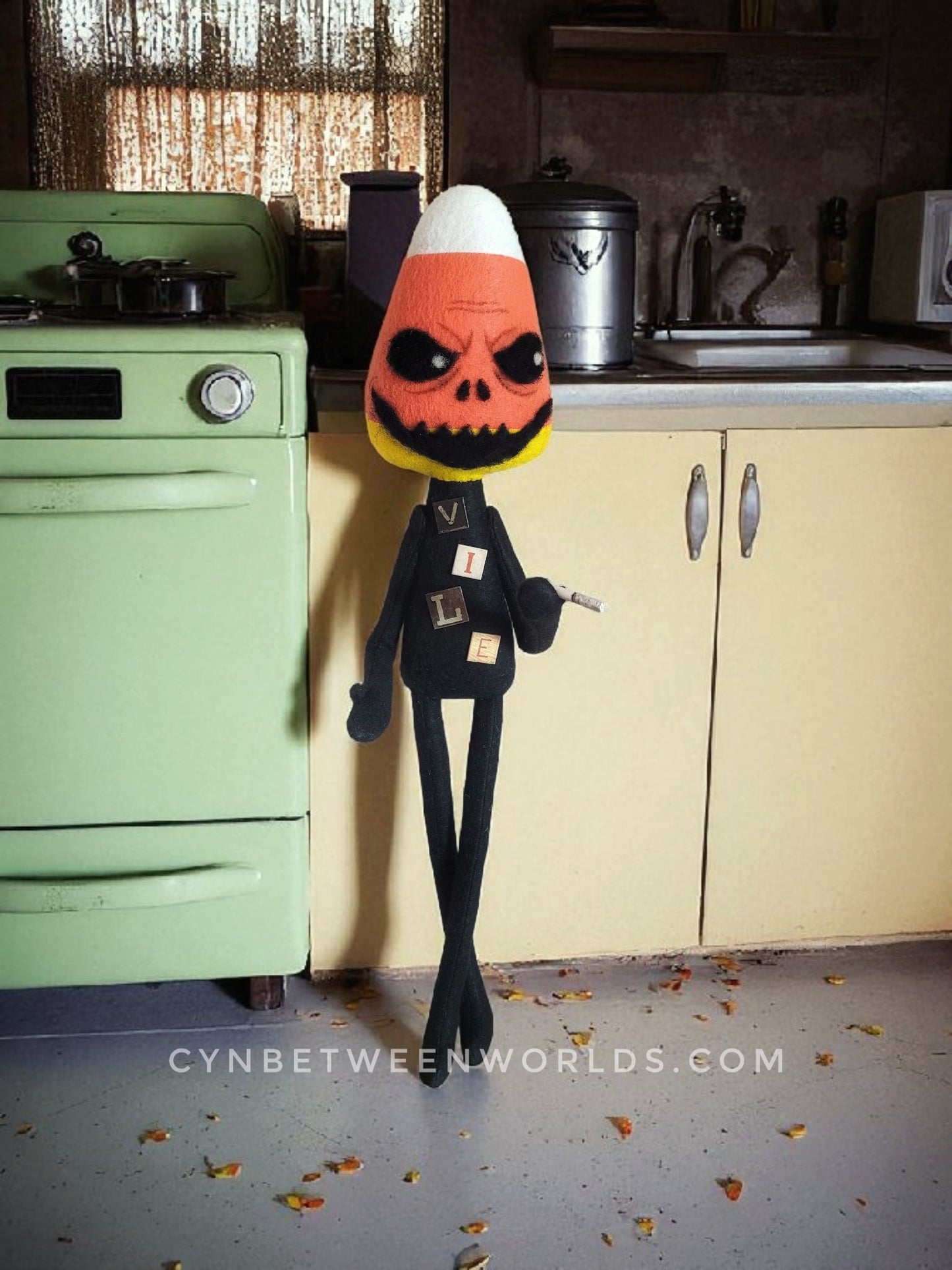 18.5" Candy Corn Man – Creepy Handmade Felt Art Doll