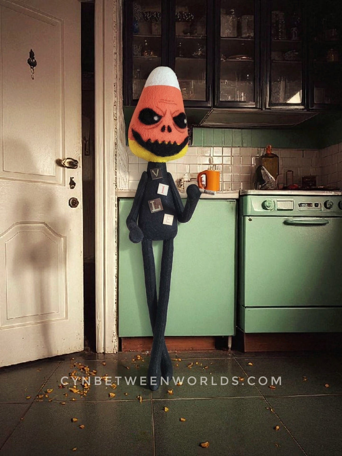 18.5" Candy Corn Man – Creepy Handmade Felt Art Doll