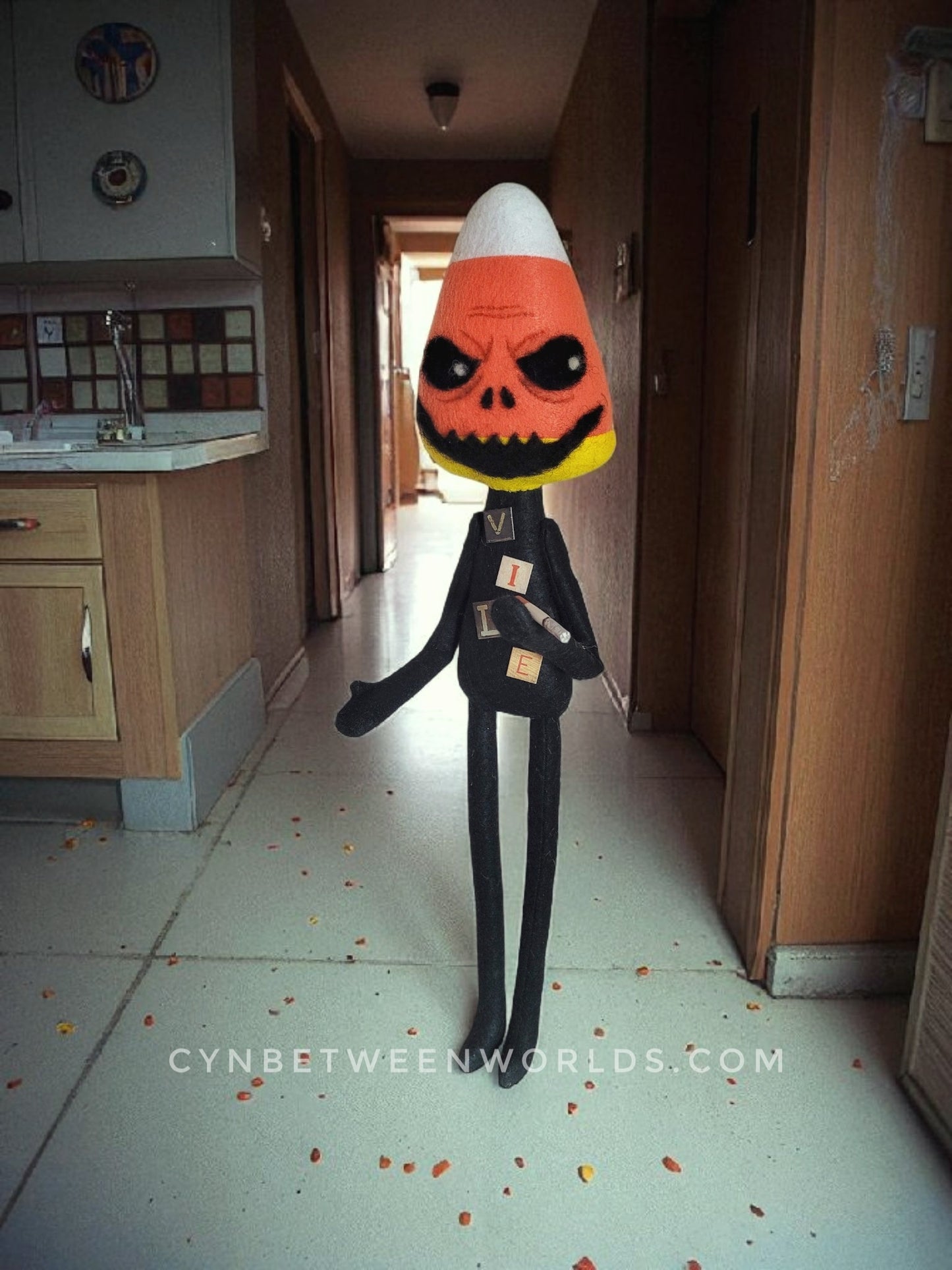 18.5" Candy Corn Man – Creepy Handmade Felt Art Doll