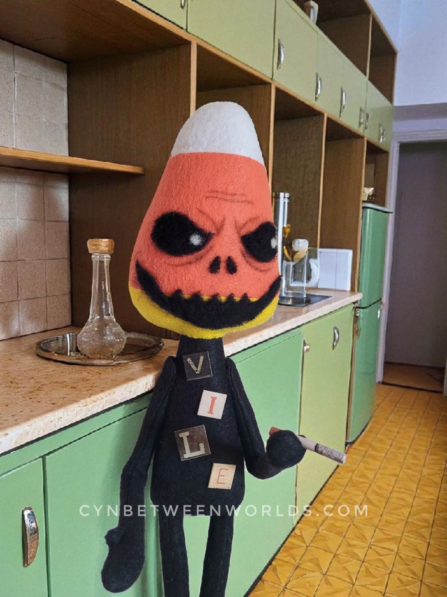 18.5" Candy Corn Man – Creepy Handmade Felt Art Doll