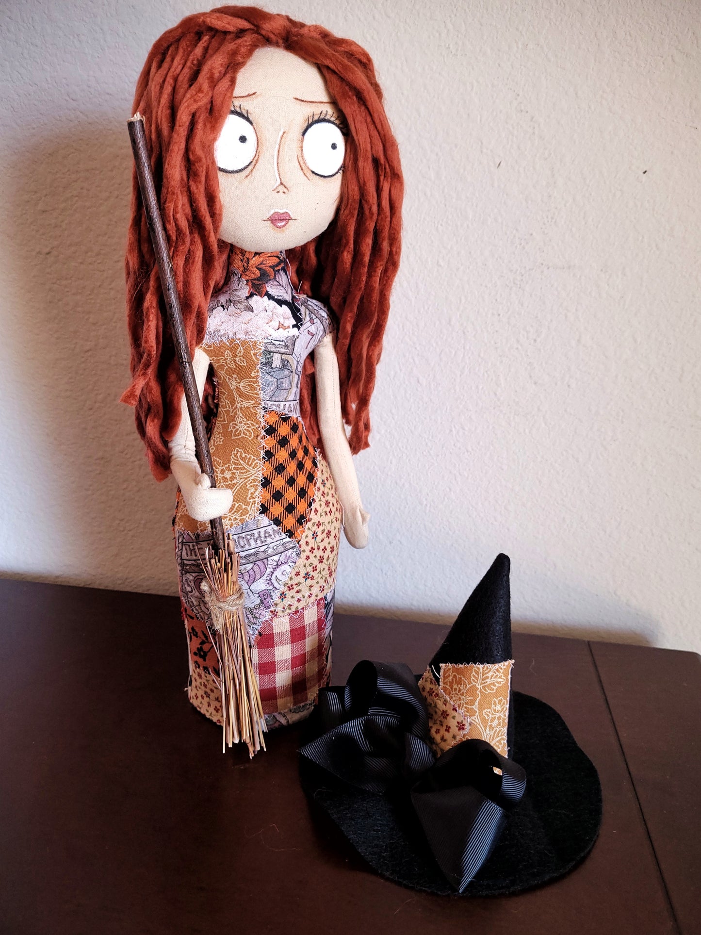 14" Patchwork Witch Doll (19" With Her Hat)
