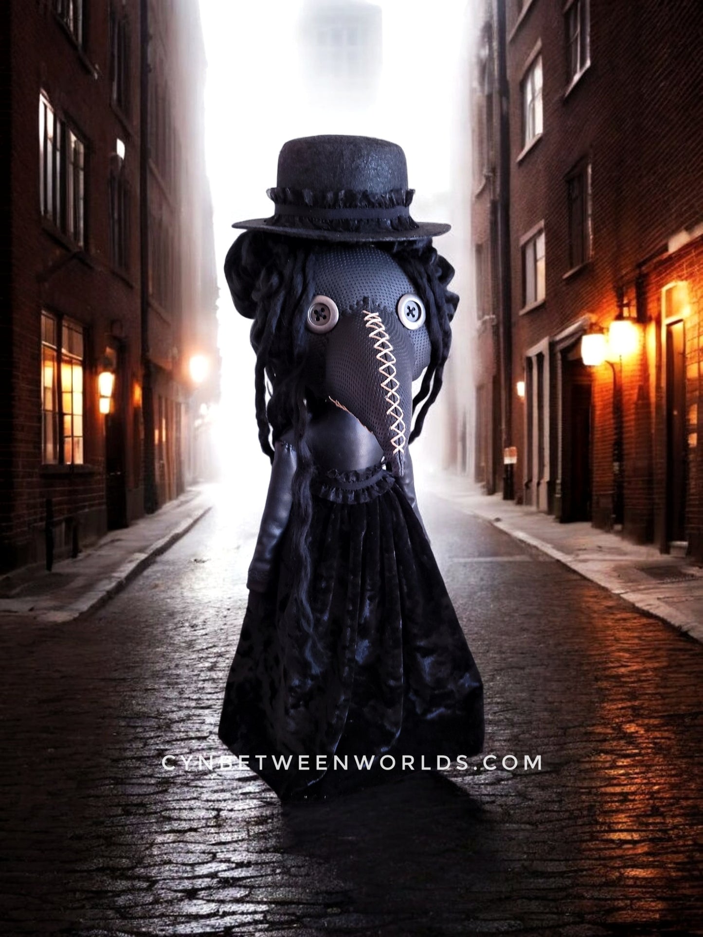 15" Handmade Victorian Plague Doctor Doll (Black)