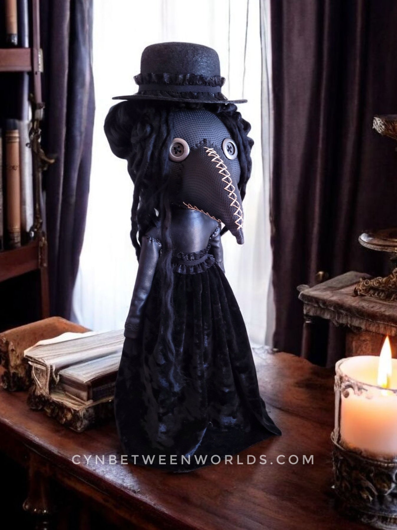 15" Handmade Victorian Plague Doctor Doll (Black)