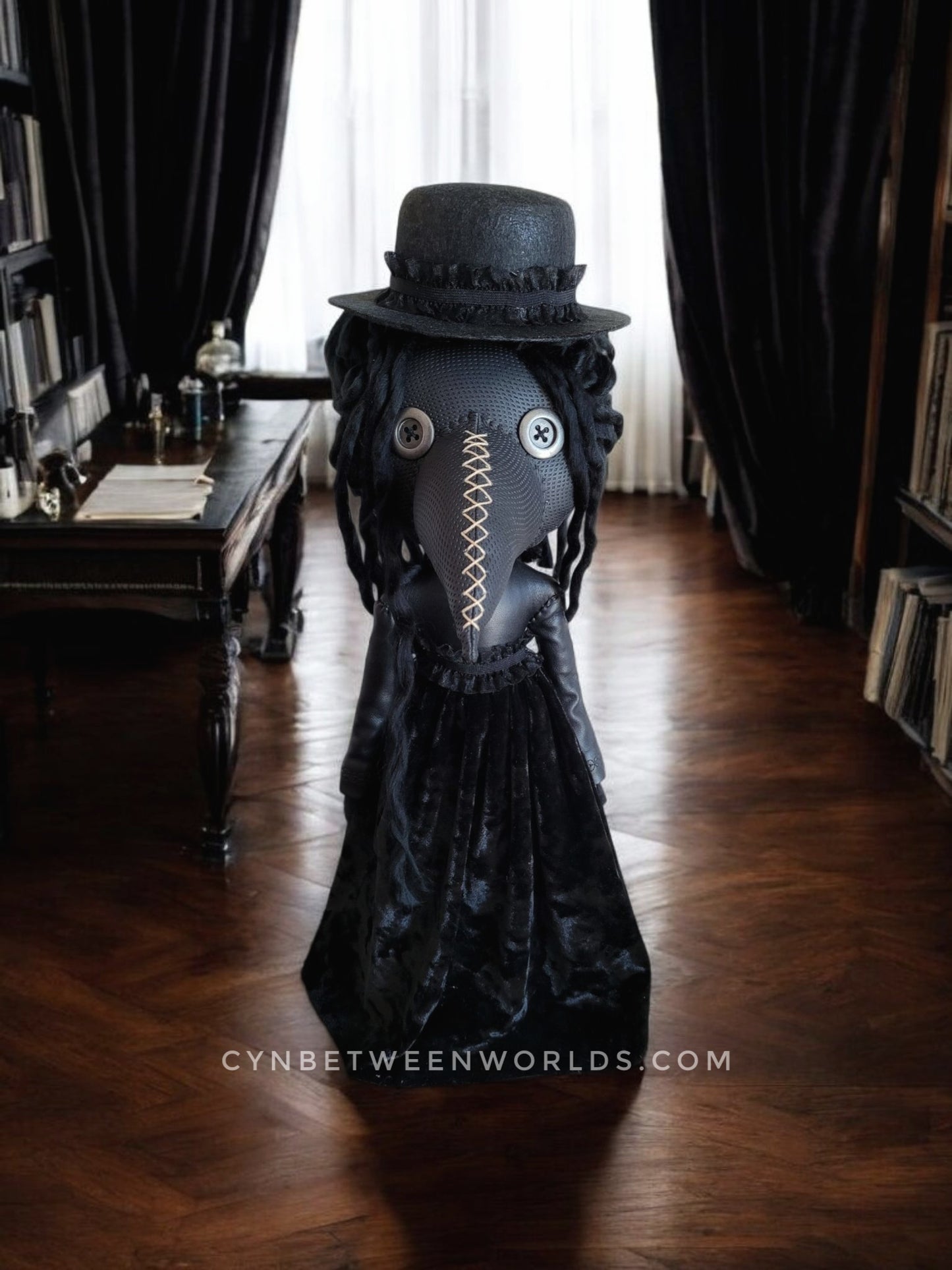 15" Handmade Victorian Plague Doctor Doll (Black)