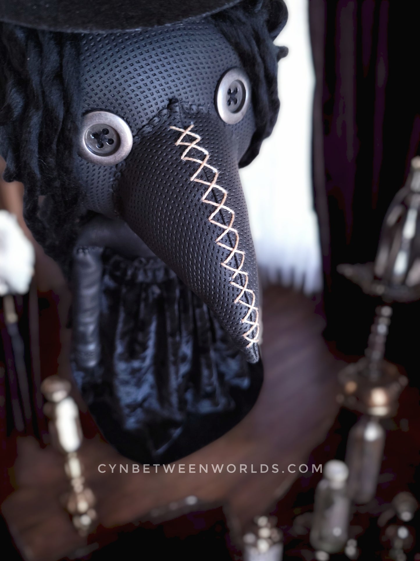 15" Handmade Victorian Plague Doctor Doll (Black)