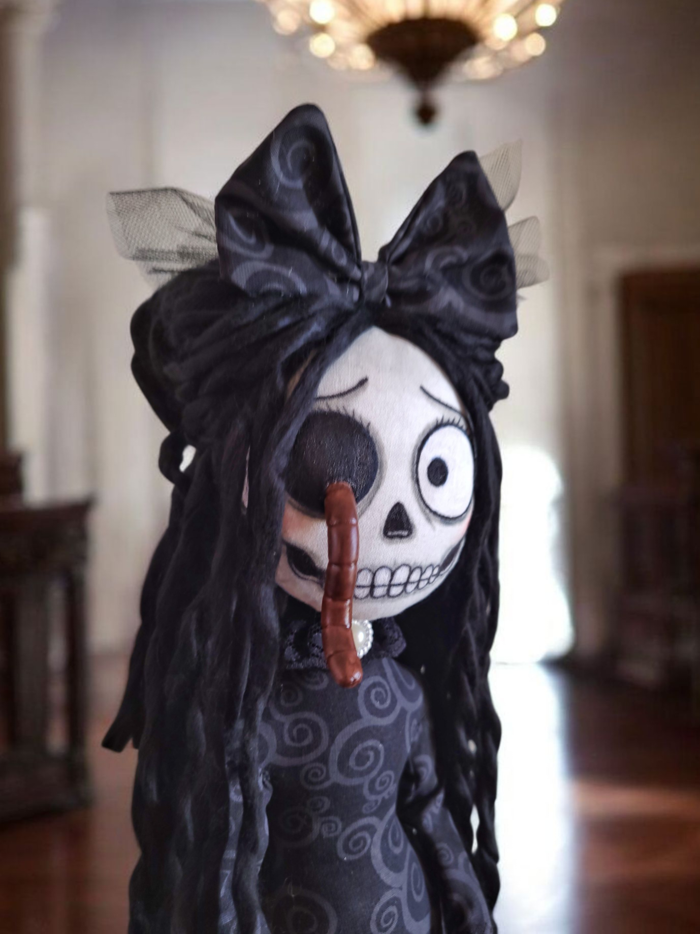 15.5" Handmade Skull Doll (With Worm)