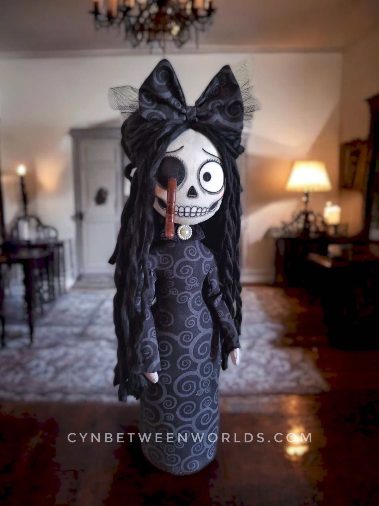 15.5" Handmade Skull Doll (With Worm)