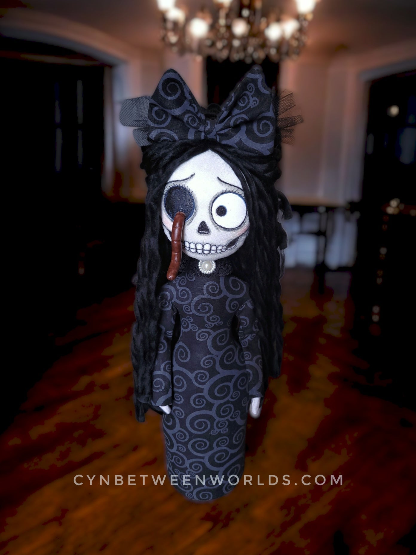 15.5" Handmade Skull Doll (With Worm)