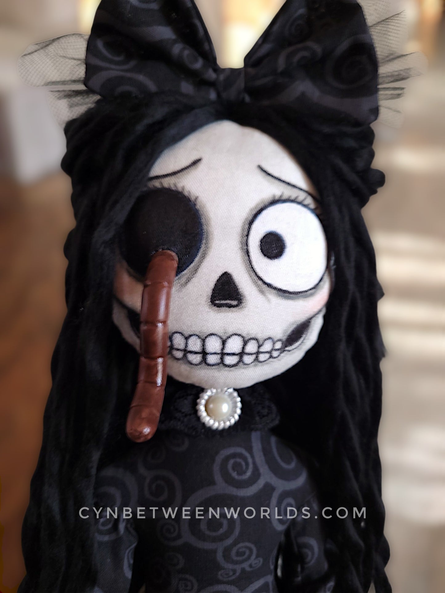 15.5" Handmade Skull Doll (With Worm)