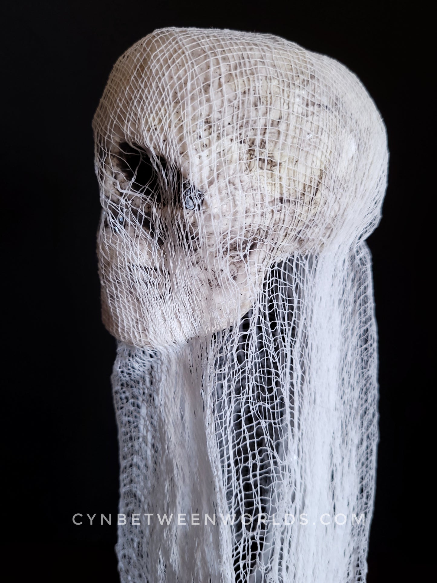 12.5" Handmade Floating Skull Ghost – Gothic Decor with Flickering Tea Light