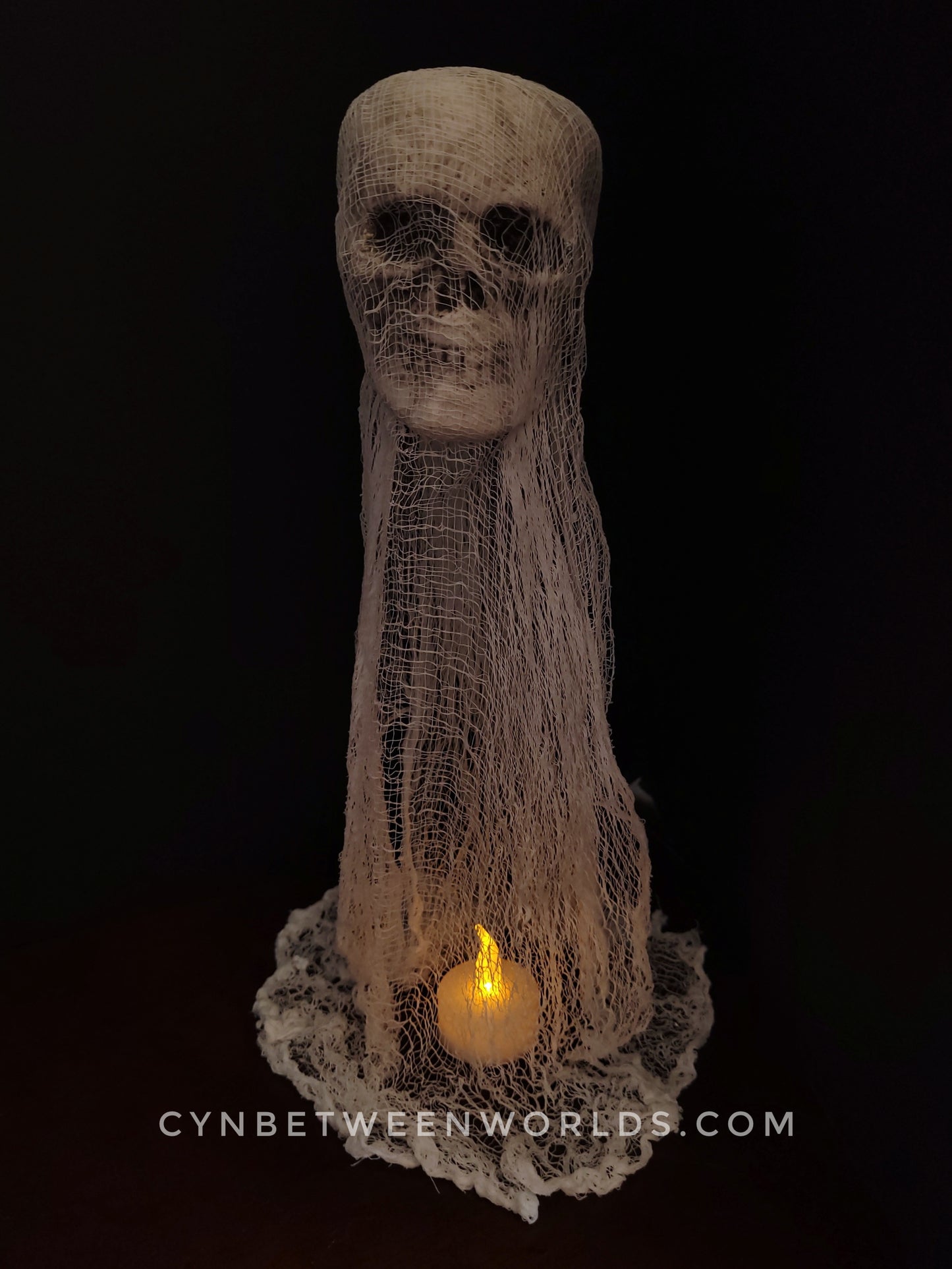 12.5" Handmade Floating Skull Ghost – Gothic Decor with Flickering Tea Light