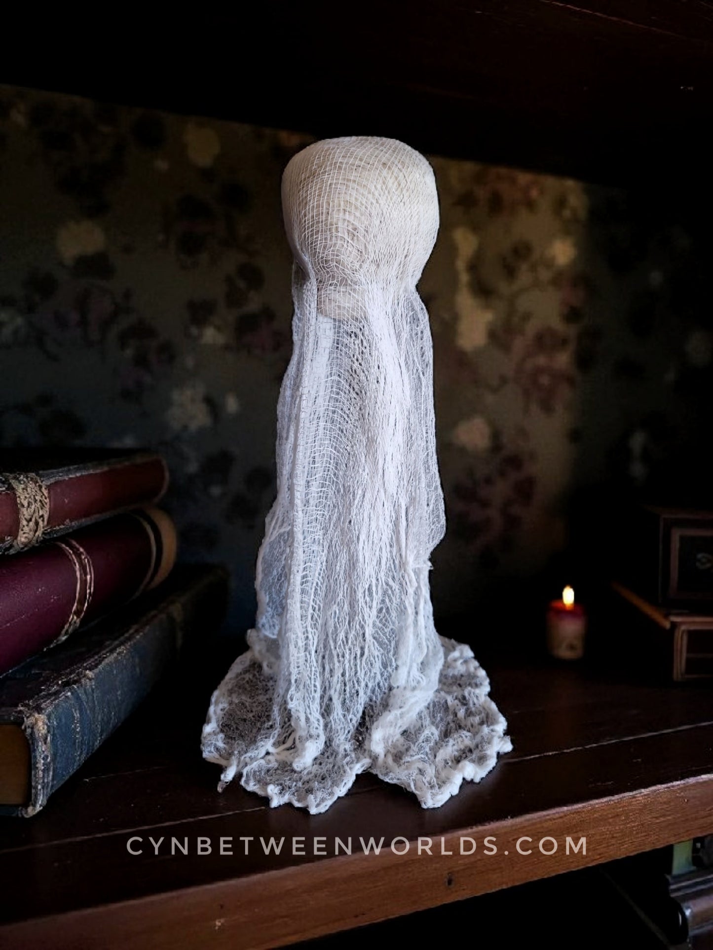 12.5" Handmade Floating Skull Ghost – Gothic Decor with Flickering Tea Light