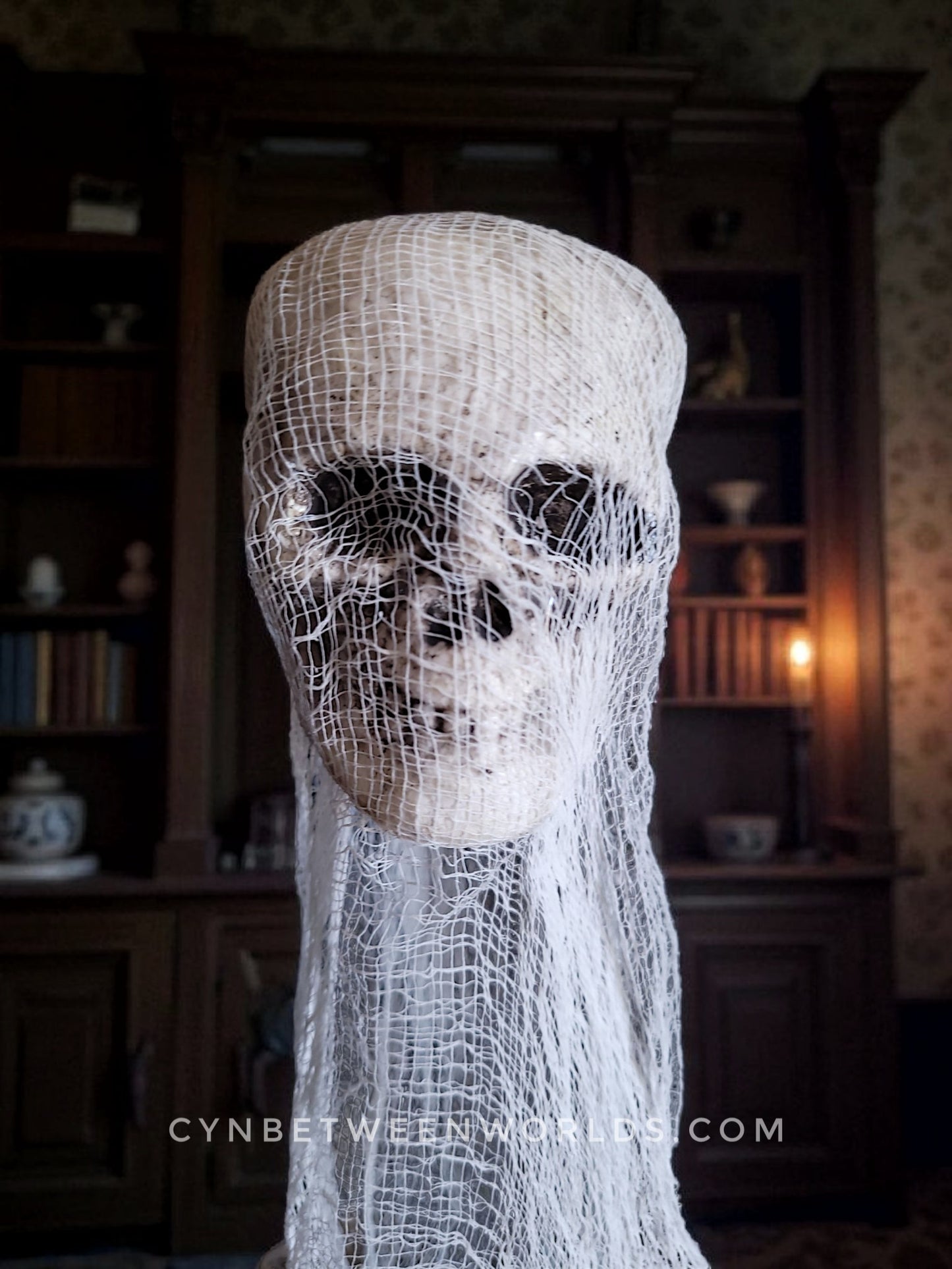 12.5" Handmade Floating Skull Ghost – Gothic Decor with Flickering Tea Light