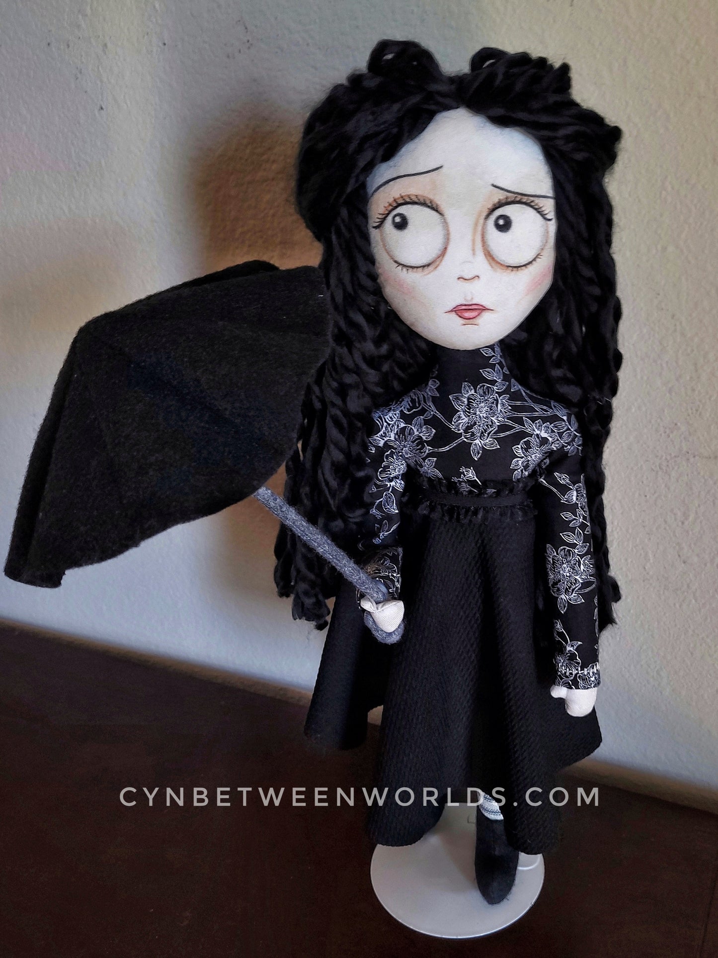 18.5" Handmade Gothic Doll with Removable Felt Umbrella