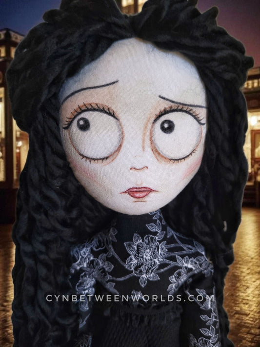 18.5" Handmade Gothic Doll with Removable Felt Umbrella