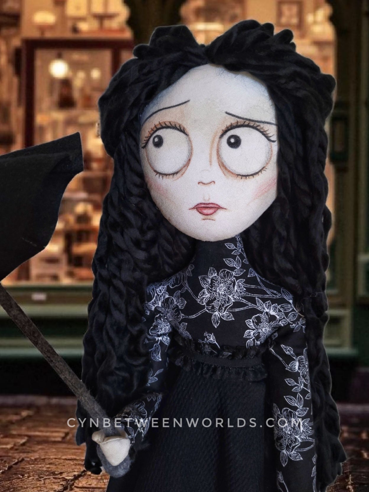 18.5" Handmade Gothic Doll with Removable Felt Umbrella