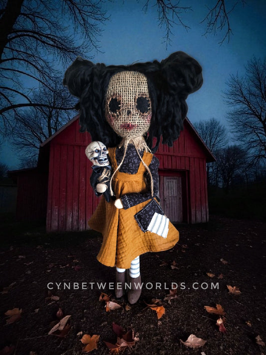 19" Burlap Witchling Doll and Skull Baby – Handmade Gothic Rag Doll