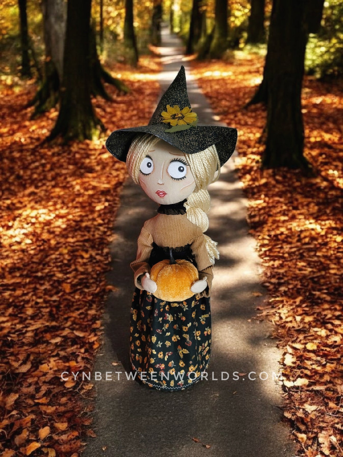 18" Handmade Blonde-Haired Witch Doll - Halloween Decor
