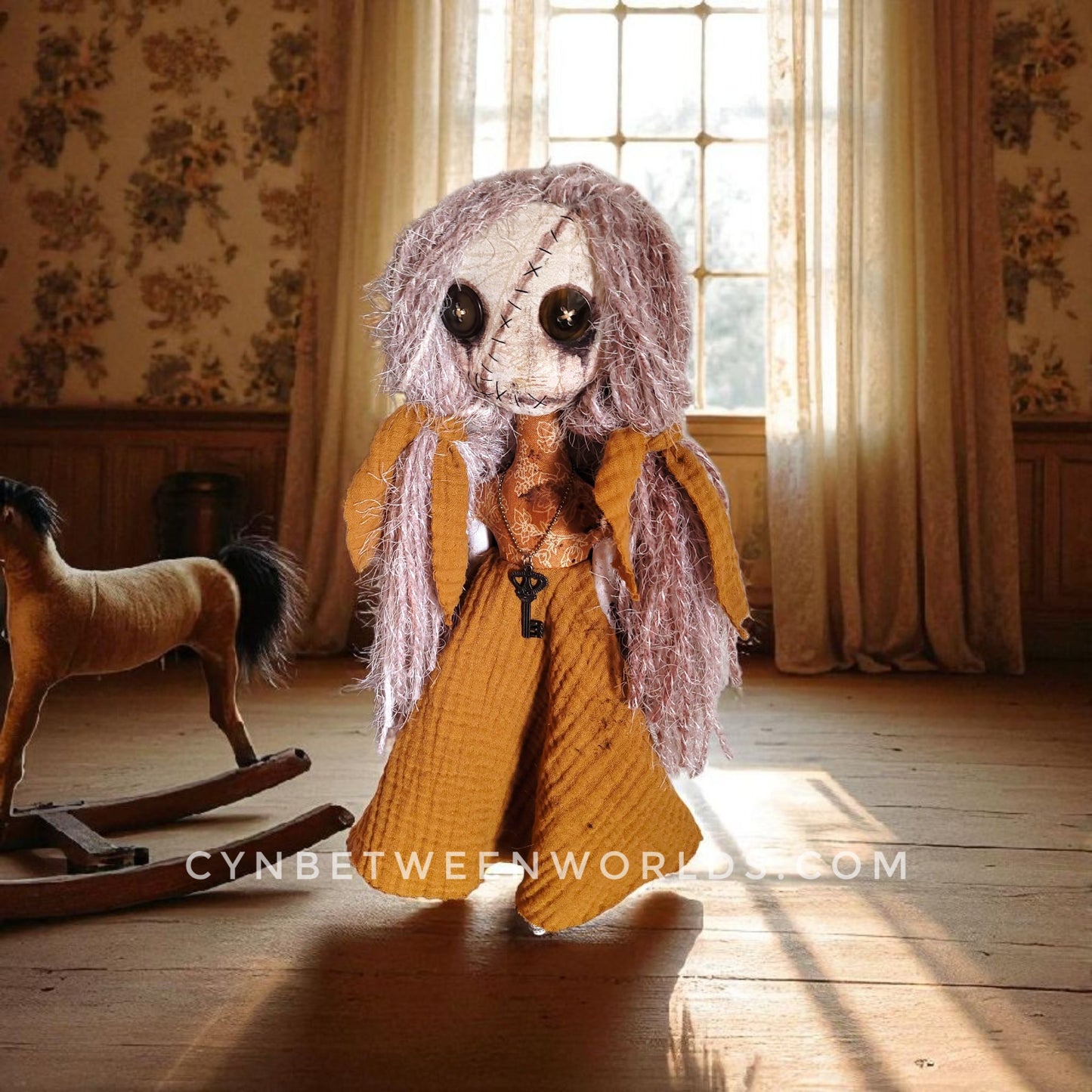 15" Grungy Girl in Harvest Gold — Handmade Rag Doll