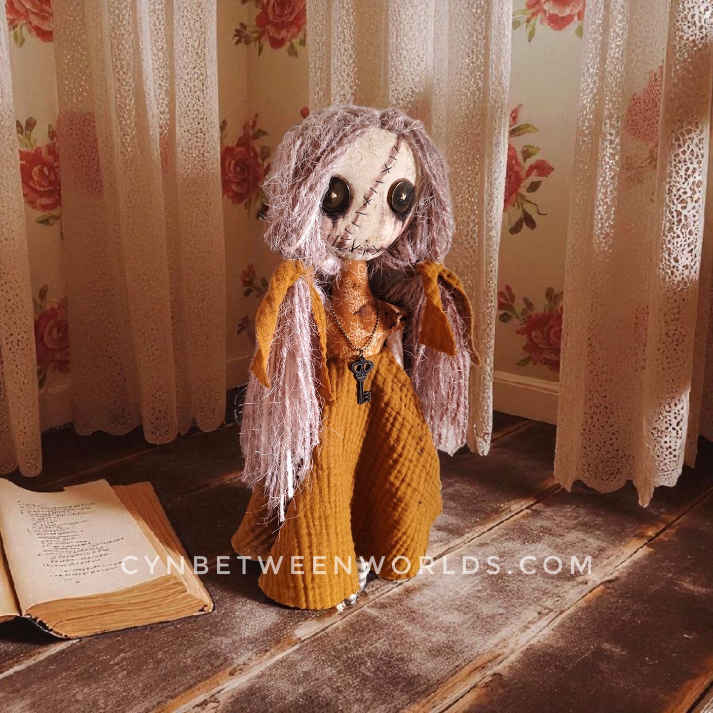 15" Grungy Girl in Harvest Gold — Handmade Rag Doll