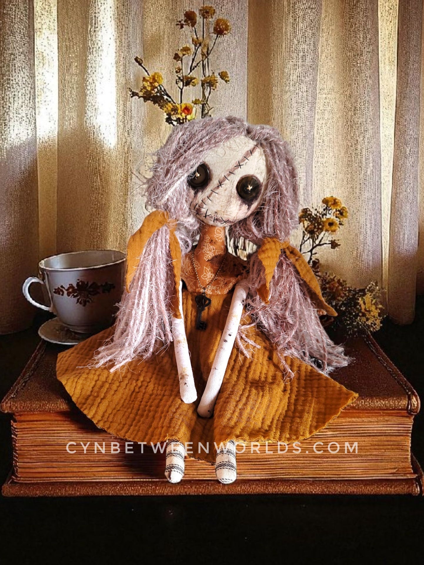 15" Grungy Girl in Harvest Gold — Handmade Rag Doll