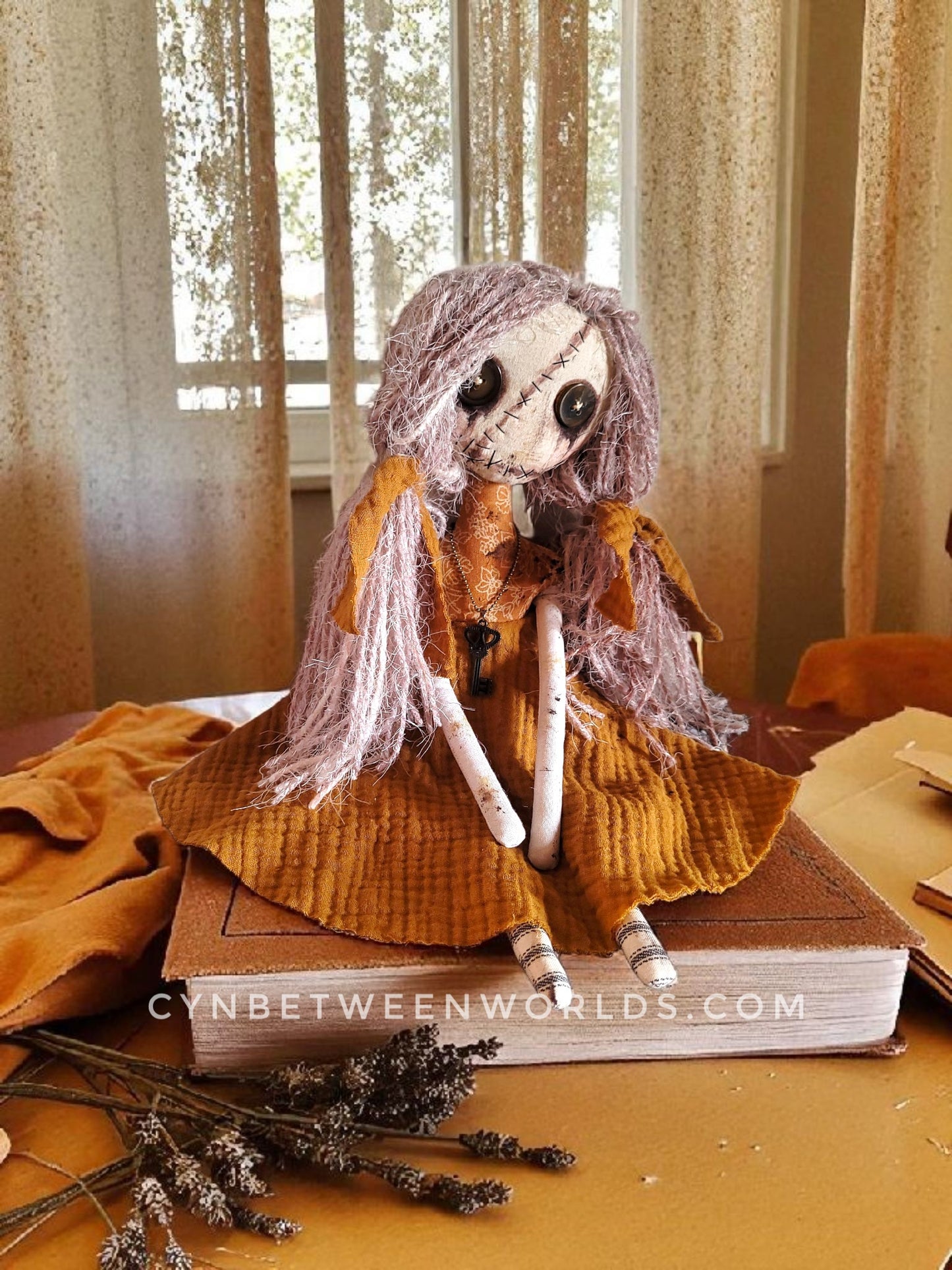 15" Grungy Girl in Harvest Gold — Handmade Rag Doll