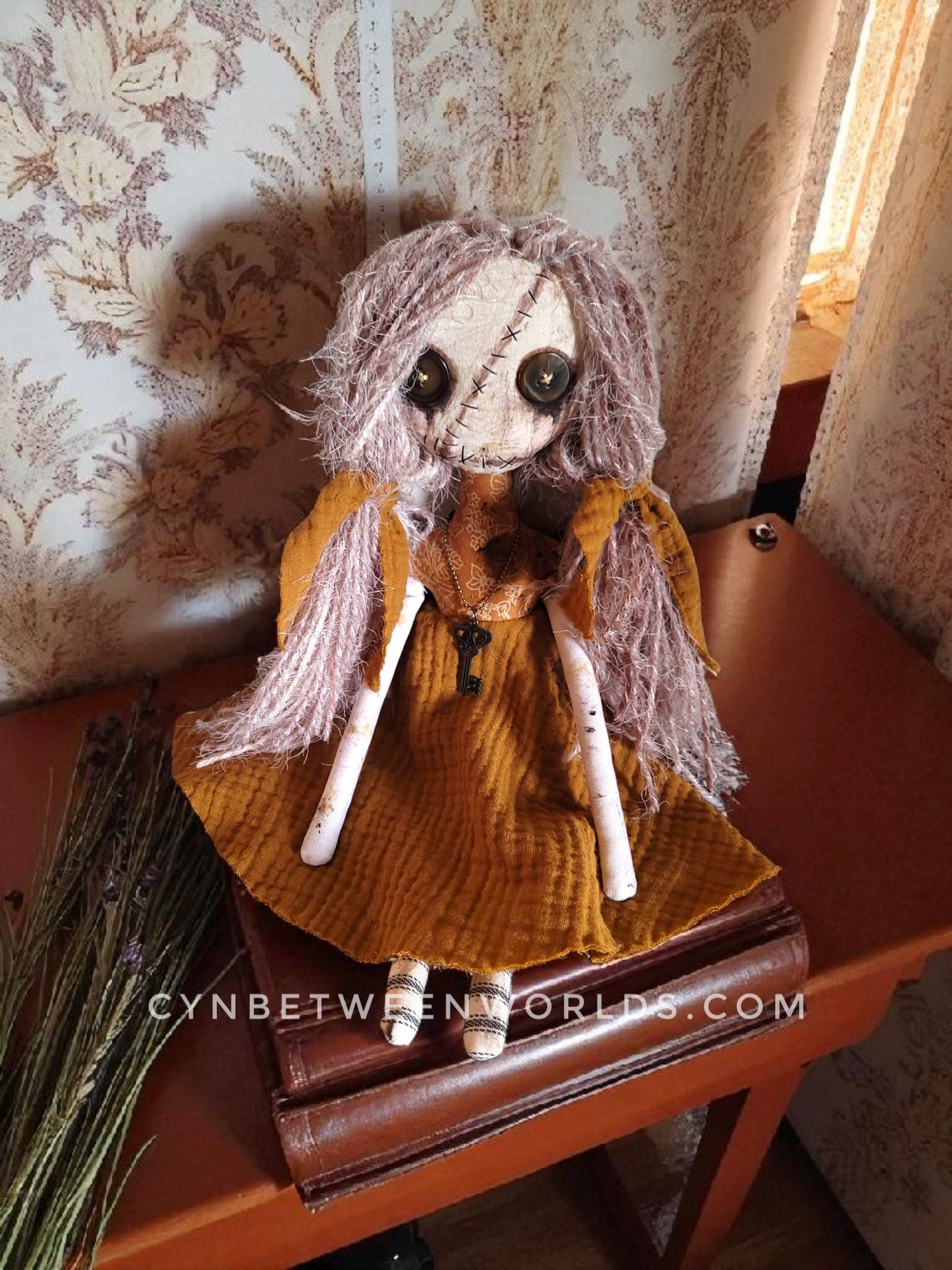 15" Grungy Girl in Harvest Gold — Handmade Rag Doll