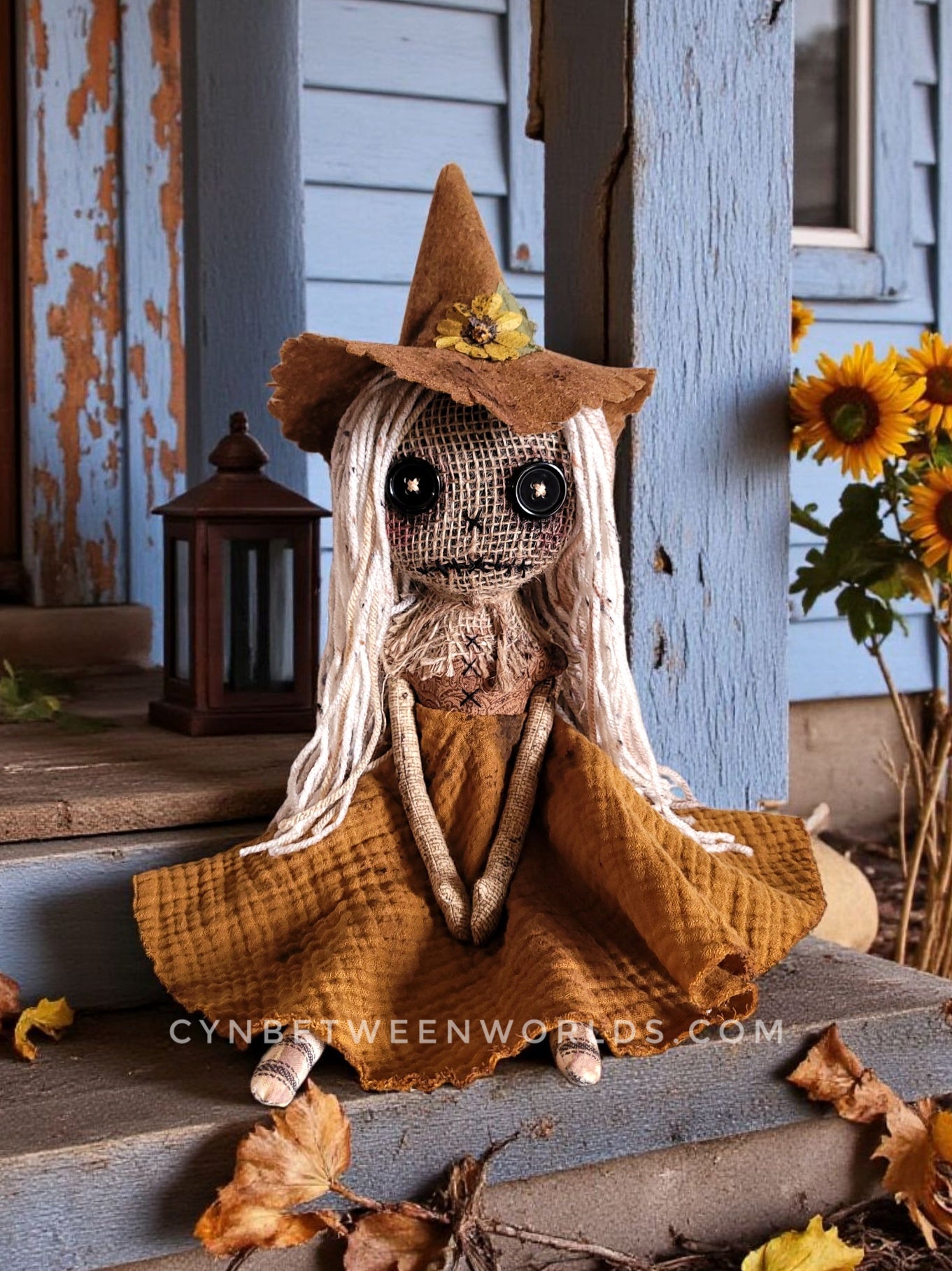 Harvest Scarecrow Doll – 18” (With Hat) Handmade Burlap & Button-Eyed Doll
