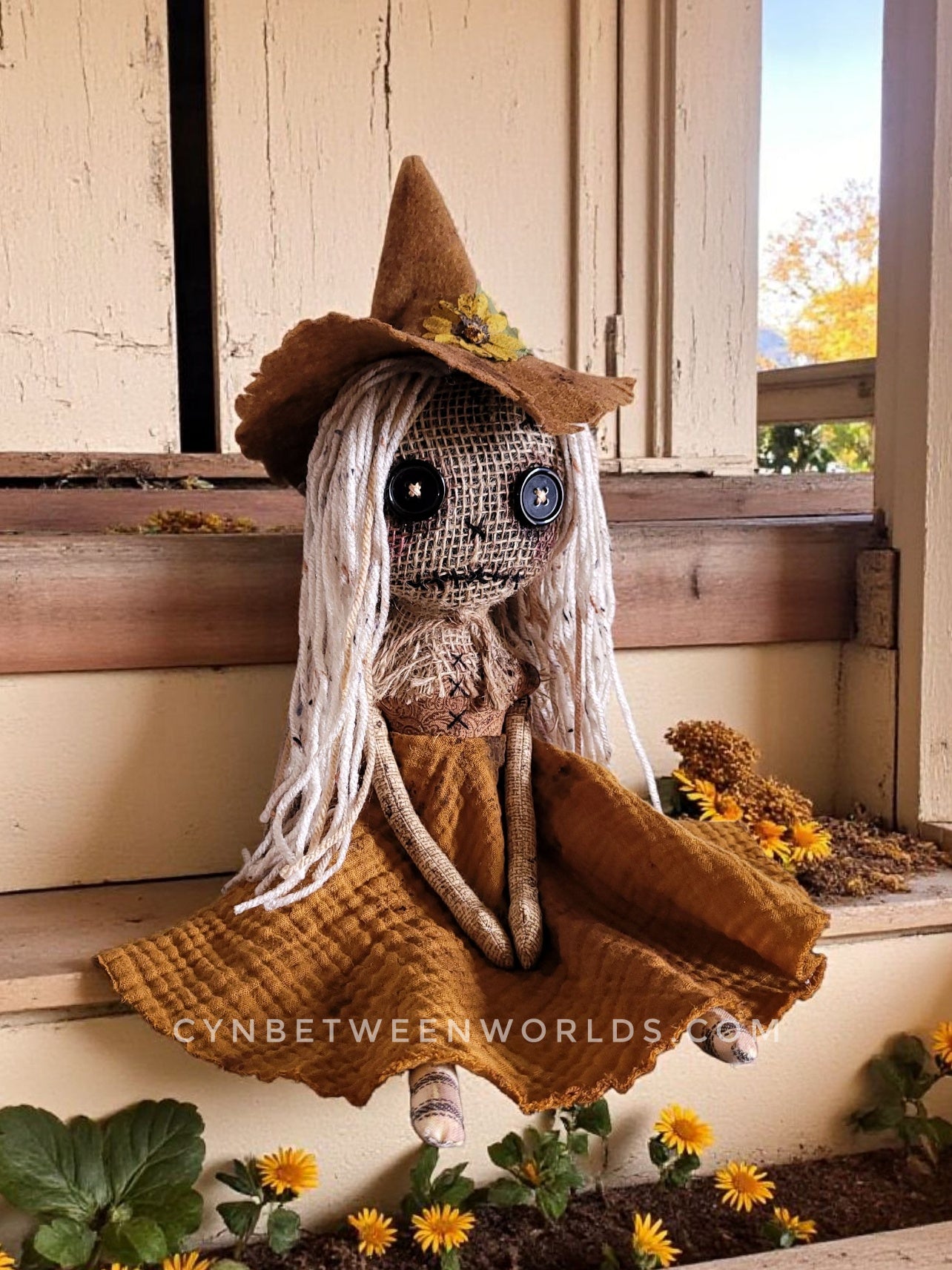 Harvest Scarecrow Doll – 18” (With Hat) Handmade Burlap & Button-Eyed Doll
