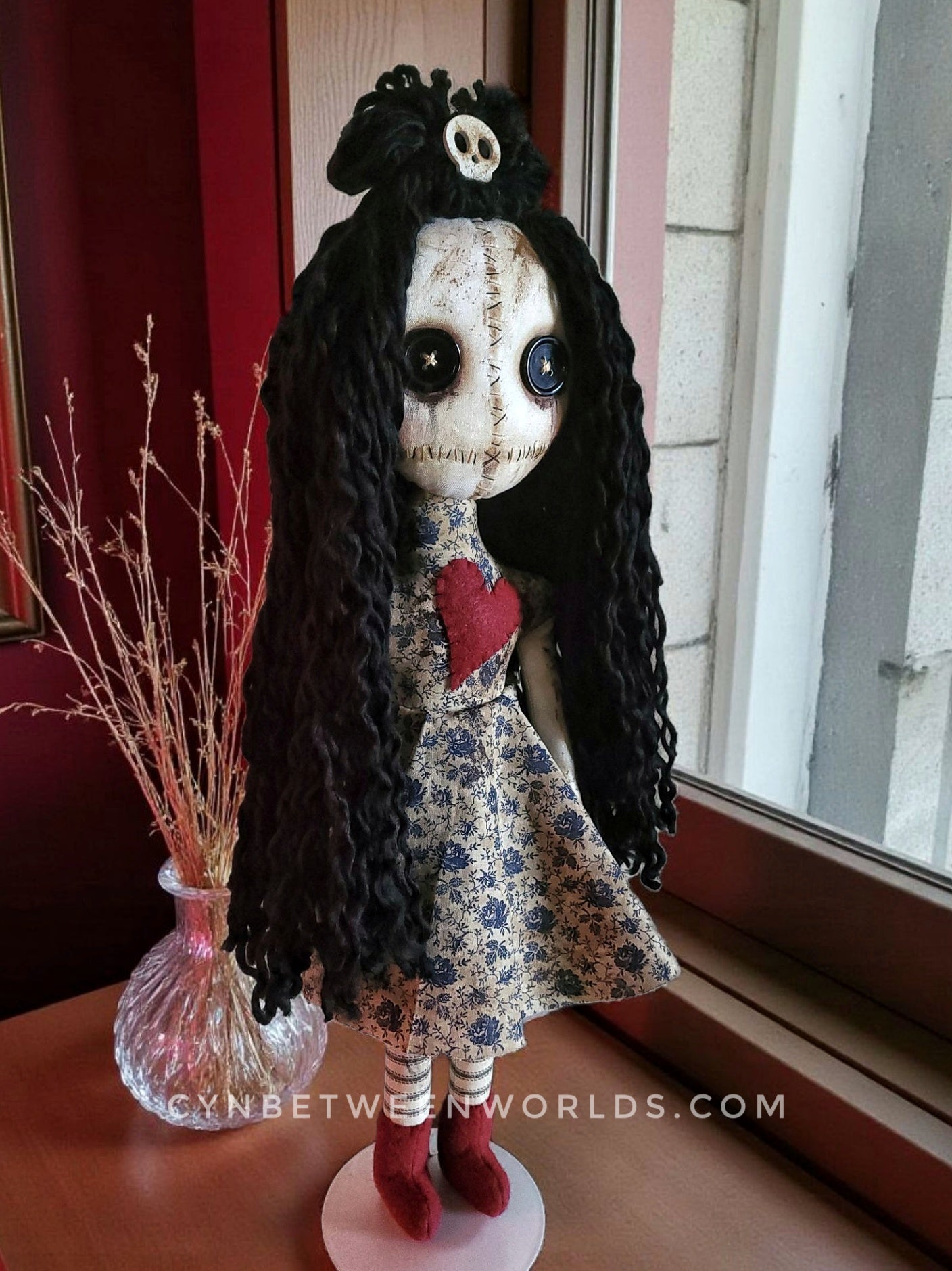 20” Button-Eyed Distressed Voodoo Doll – Handmade Cloth Art Doll