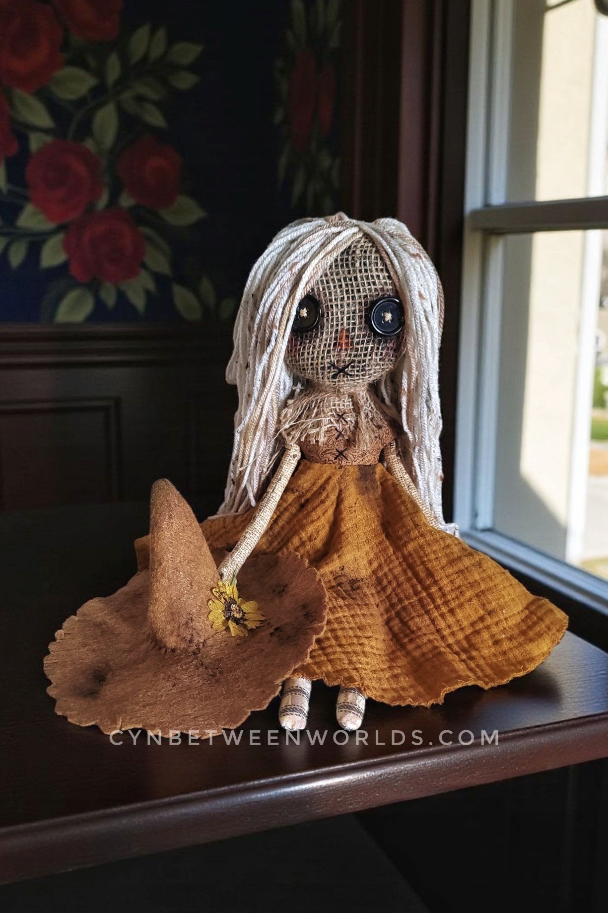 15" Handmade Burlap Scarecrow Doll (18" with Hat)