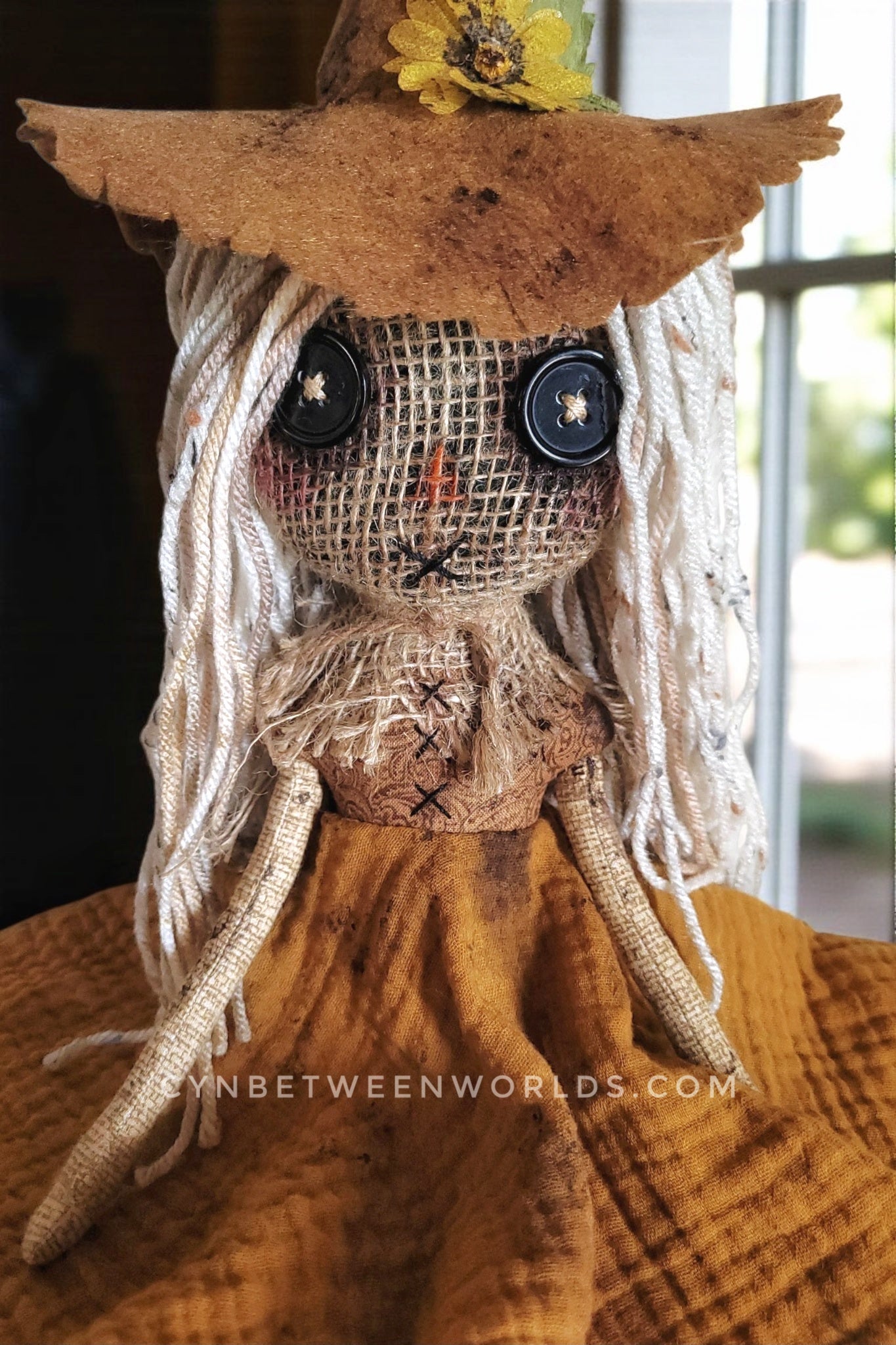 15" Handmade Burlap Scarecrow Doll (18" with Hat)