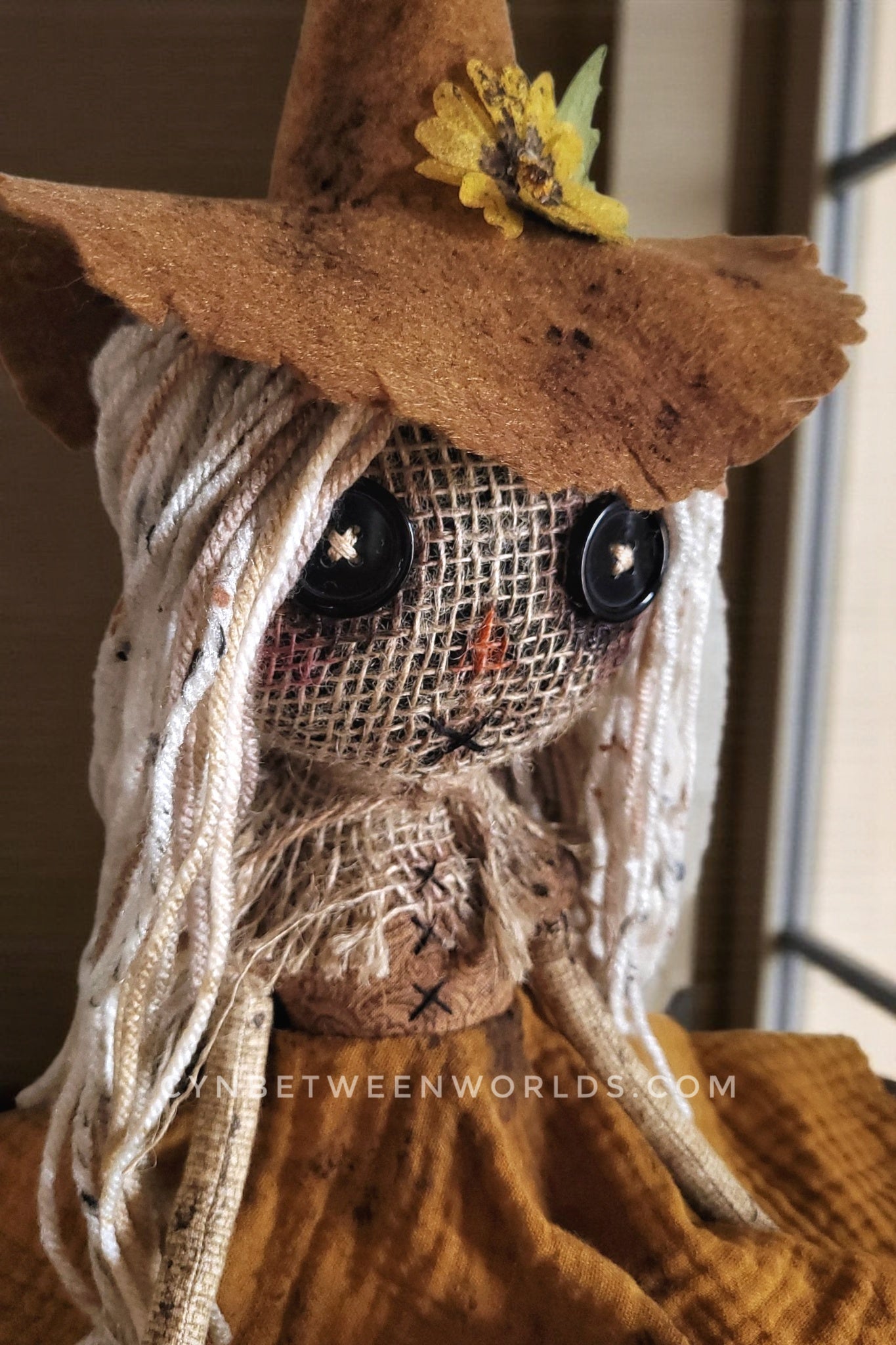 15" Handmade Burlap Scarecrow Doll (18" with Hat)