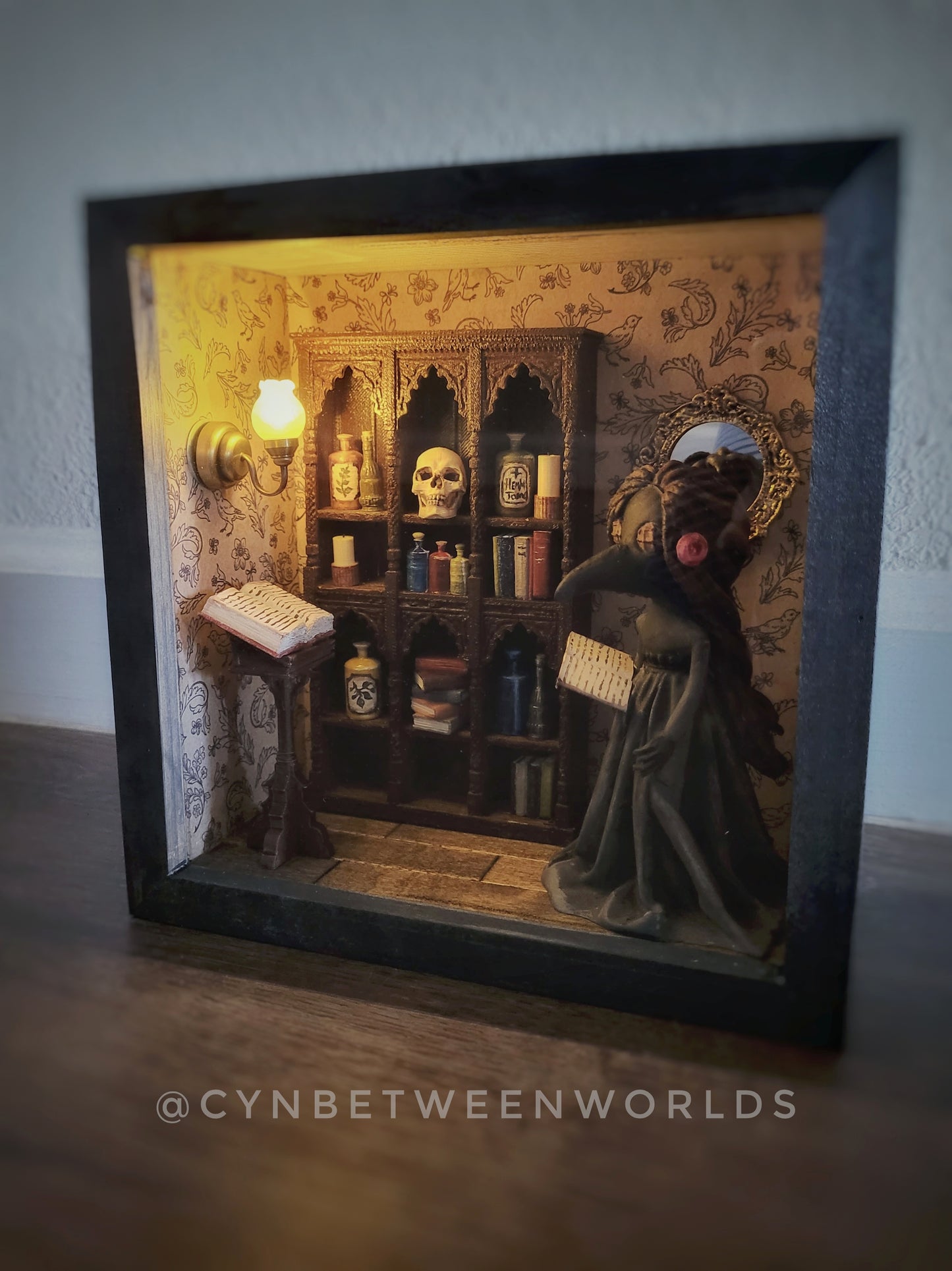 Victorian Apothecary Shadow Box – Illuminated Plague Doctor Miniature Diorama