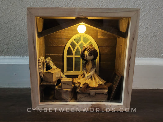 The Attic - An Illuminated Gothic Shadow Box Diorama (10x10)