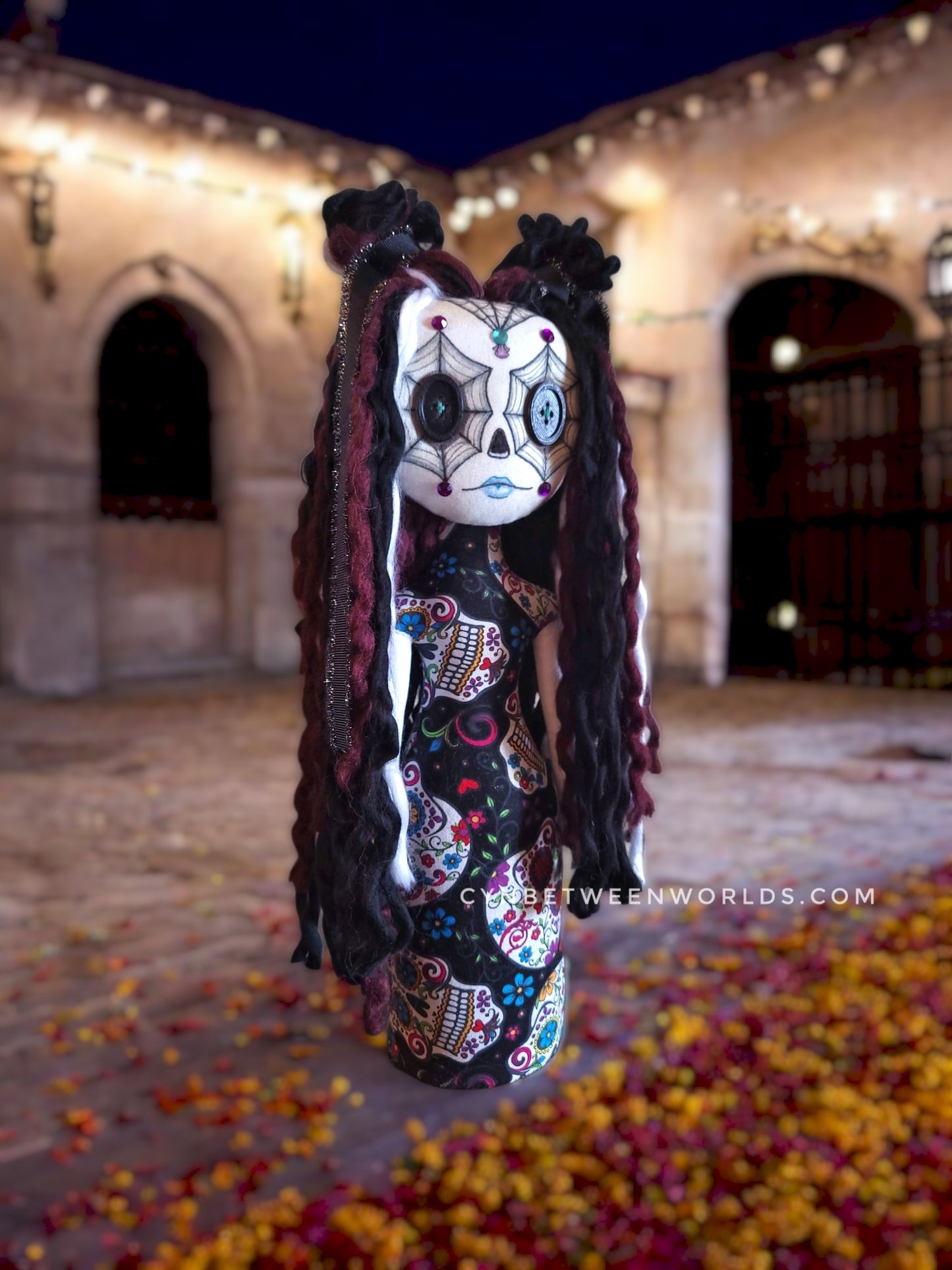 15" Handmade Sugar Skull Doll - Día de los Muertos