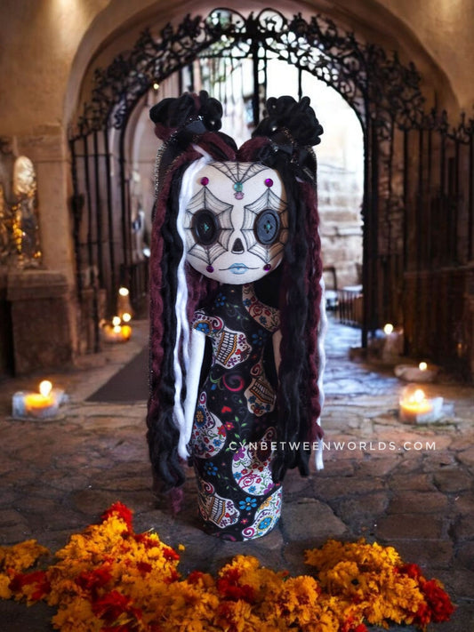 15" Handmade Sugar Skull Doll - Día de los Muertos