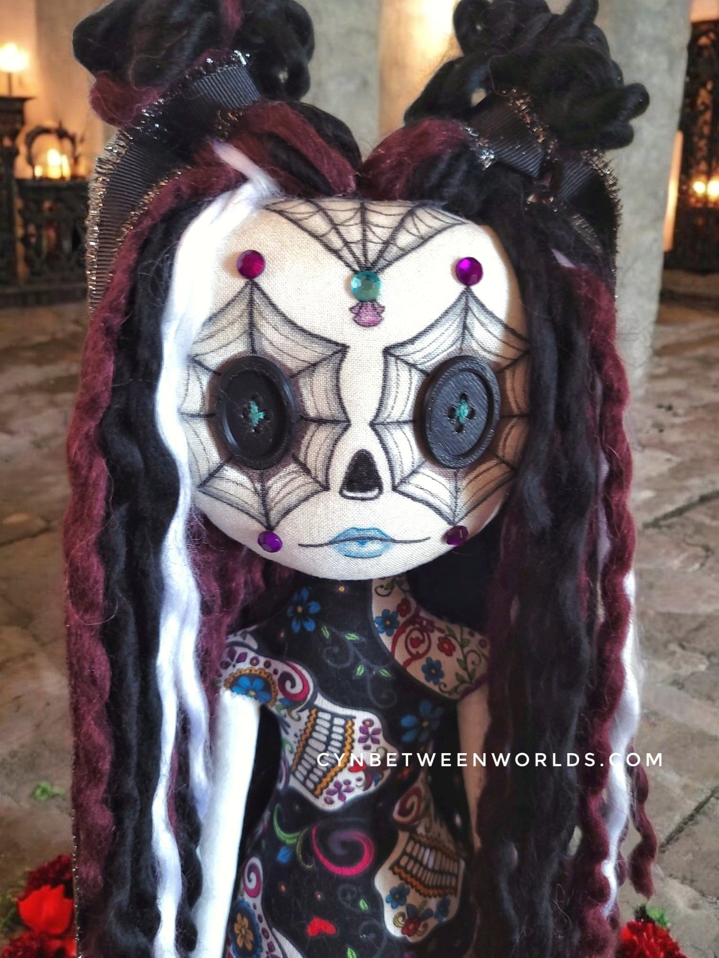 15" Handmade Sugar Skull Doll - Día de los Muertos