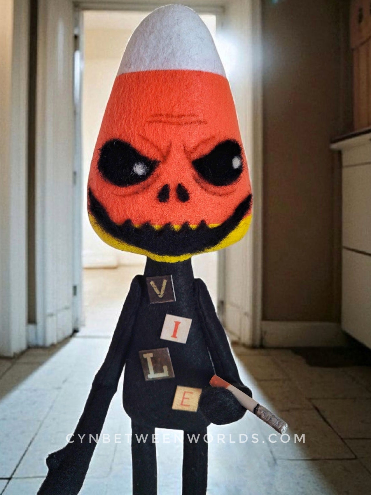 18.5" Candy Corn Man – Creepy Handmade Felt Art Doll